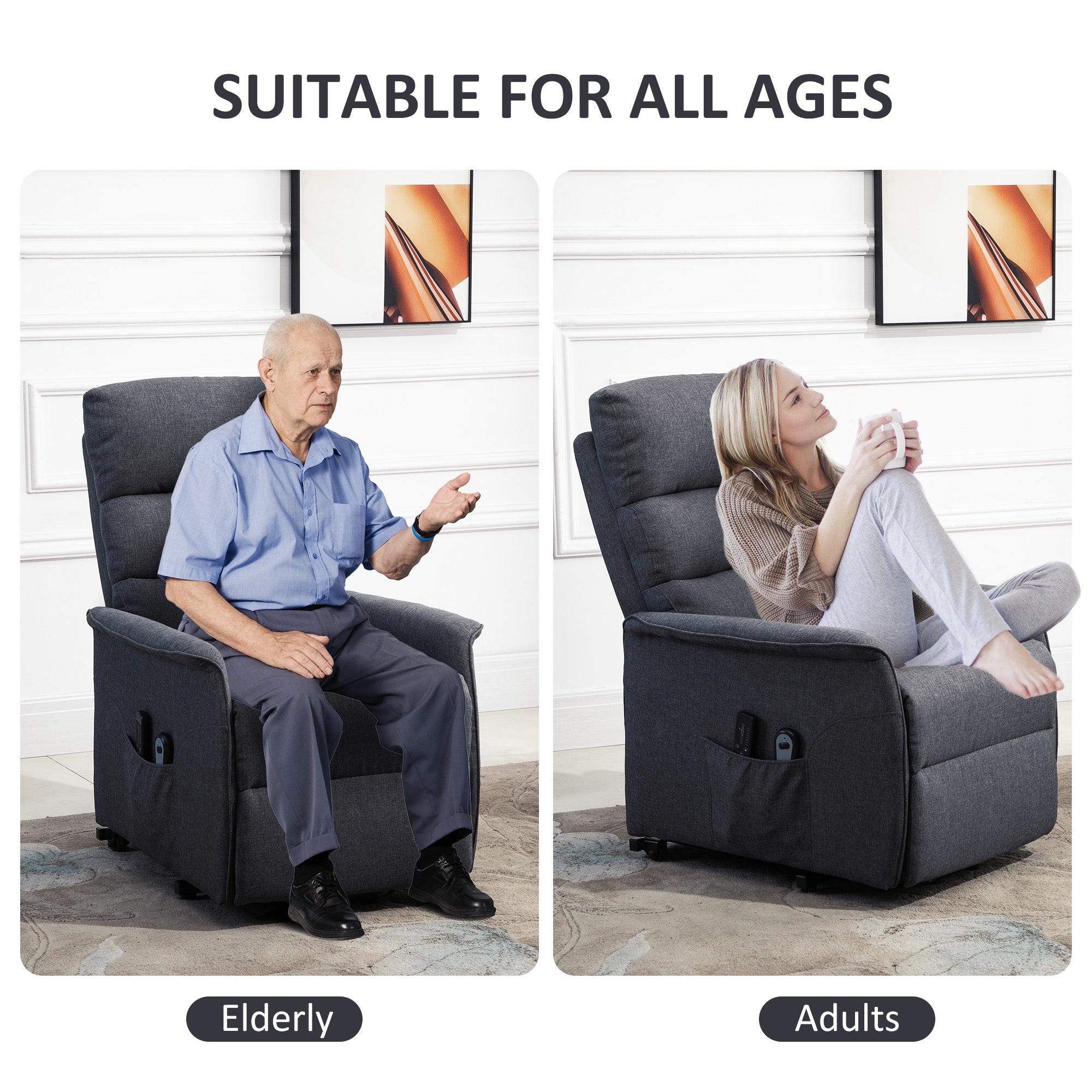Electric Power Lift Recliner Chair for Seniors with Remote Control, Grey