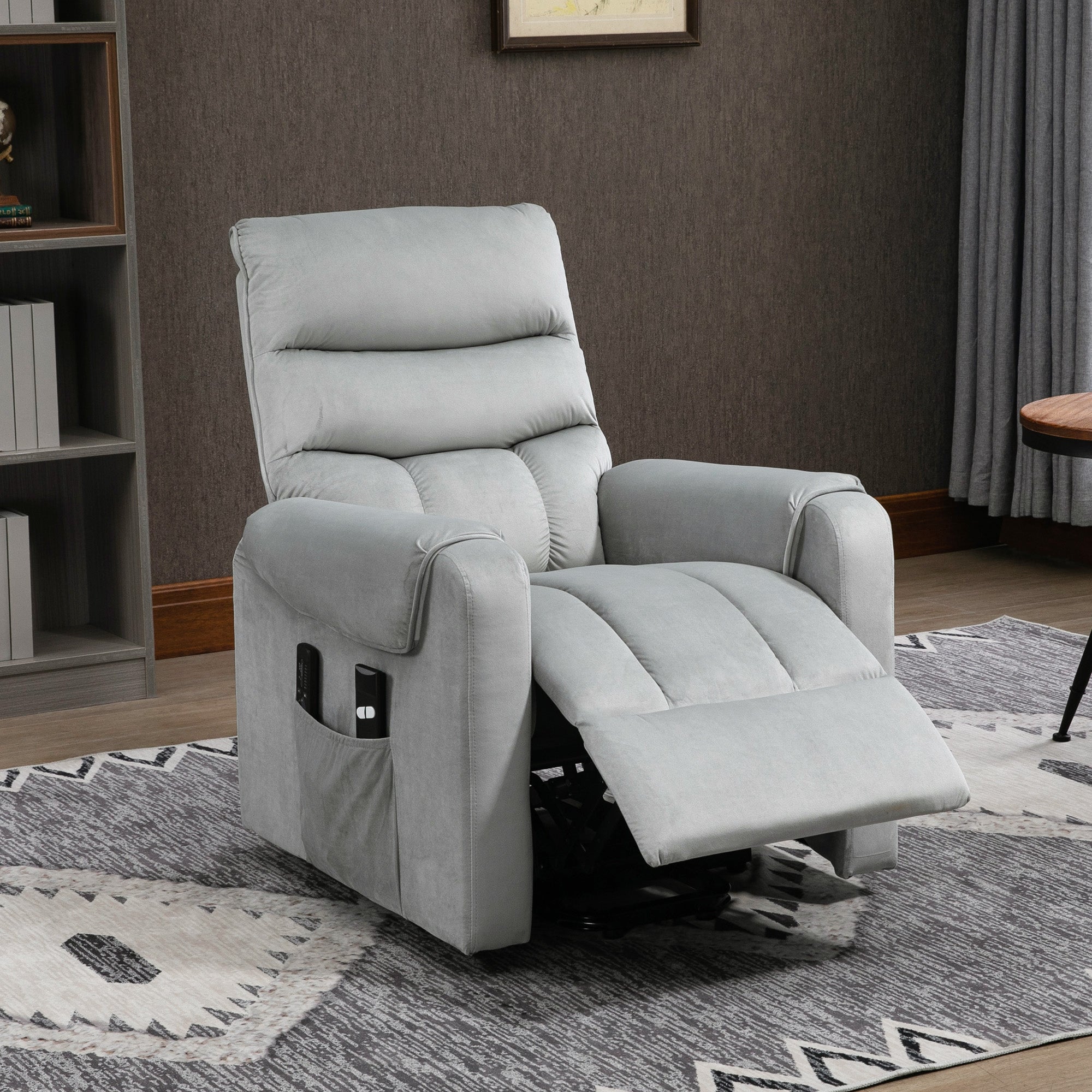 HOMCOM Recliner Electric Power Lift Chair for Elderly with 8 Vibration Massage Points, Upholstered Reclining Chair with Remote Controls, Side Pockets, Grey