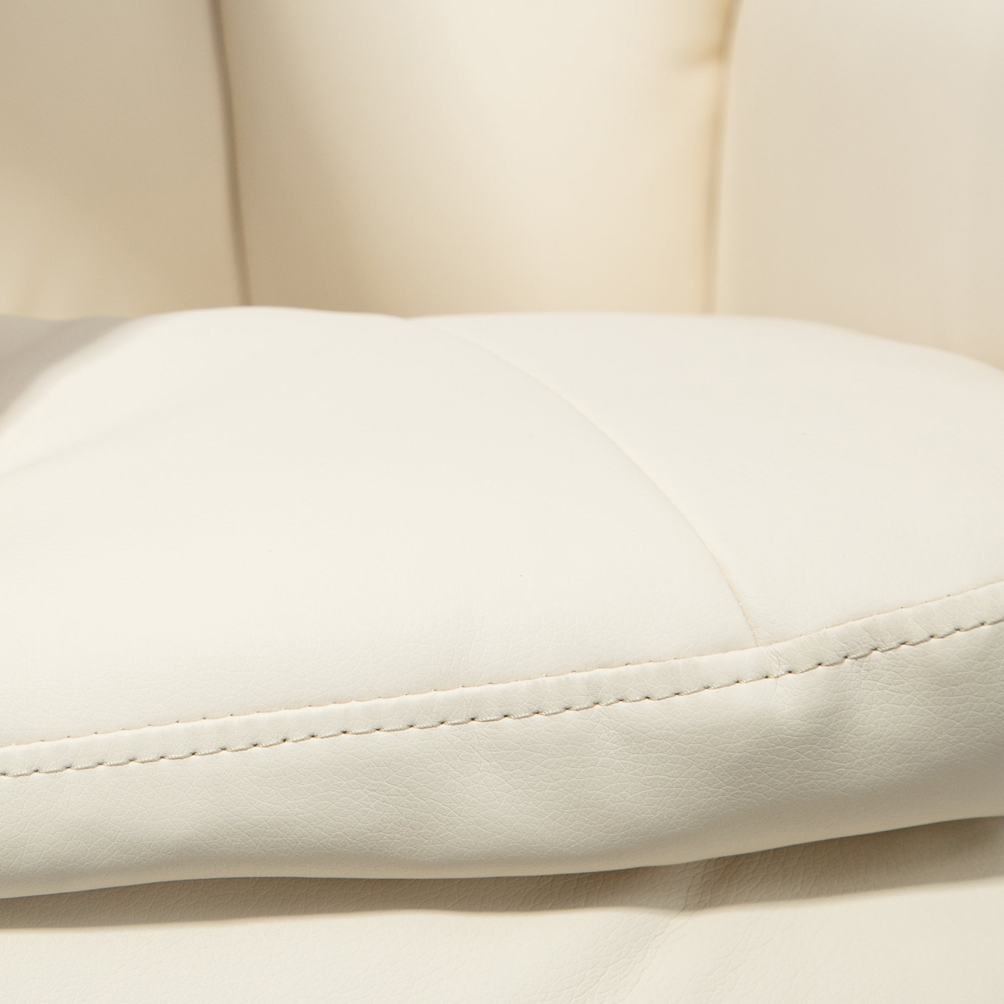 PU Leather Recliner Chair w/ Ottoman, Swivel Recliner w/ Round Wrapped Base, Cream White