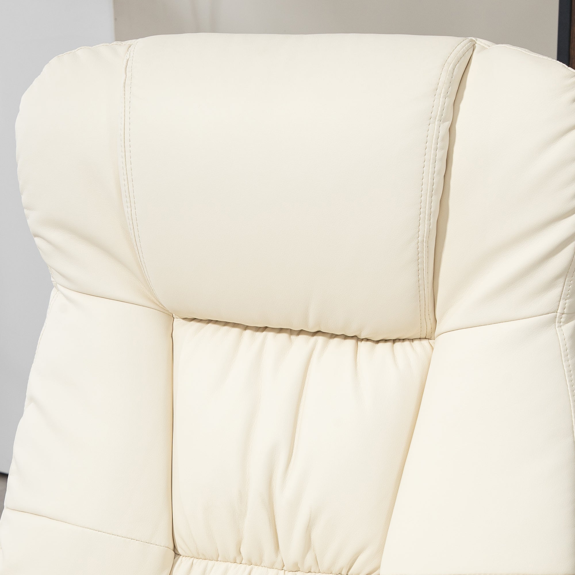 PU Leather Recliner Chair w/ Ottoman, Swivel Recliner w/ Round Wrapped Base, Cream White
