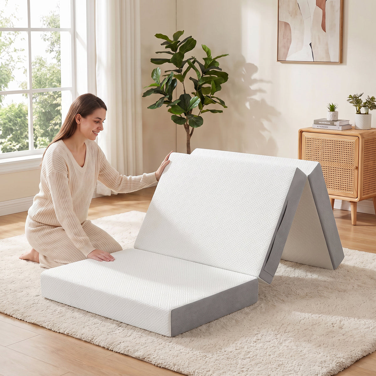 Foldable Mattress Twin Size, 6 Inch Tri Fold Memory Foam Mattress with Washable Cover & Non-Slip Bottom, Portable Floor Bed for RV, Guest, Travel, Camping, 75" x 38" x6"