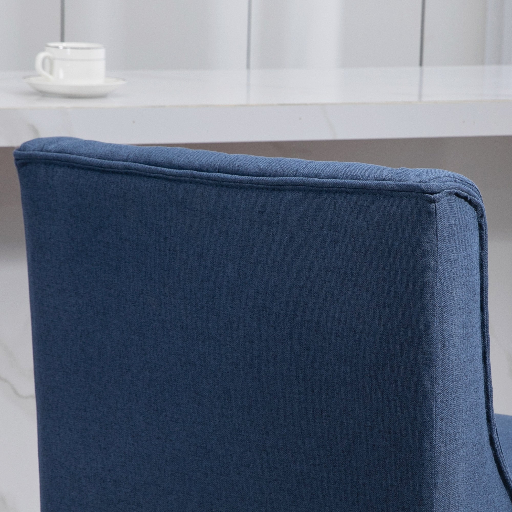 27" Counter Height Stools, Swivel, Linen Upholstery, Button Tufted, Blue