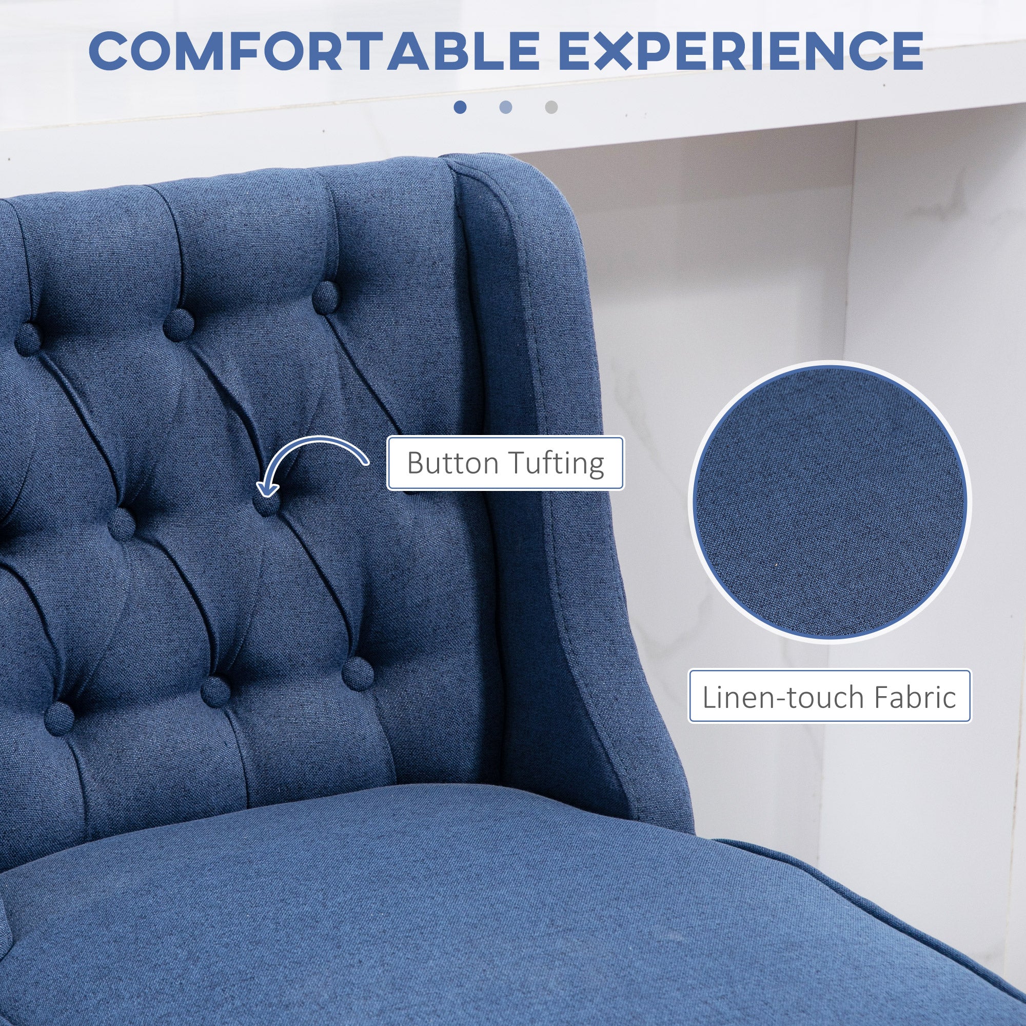 27" Counter Height Stools, Swivel, Linen Upholstery, Button Tufted, Blue