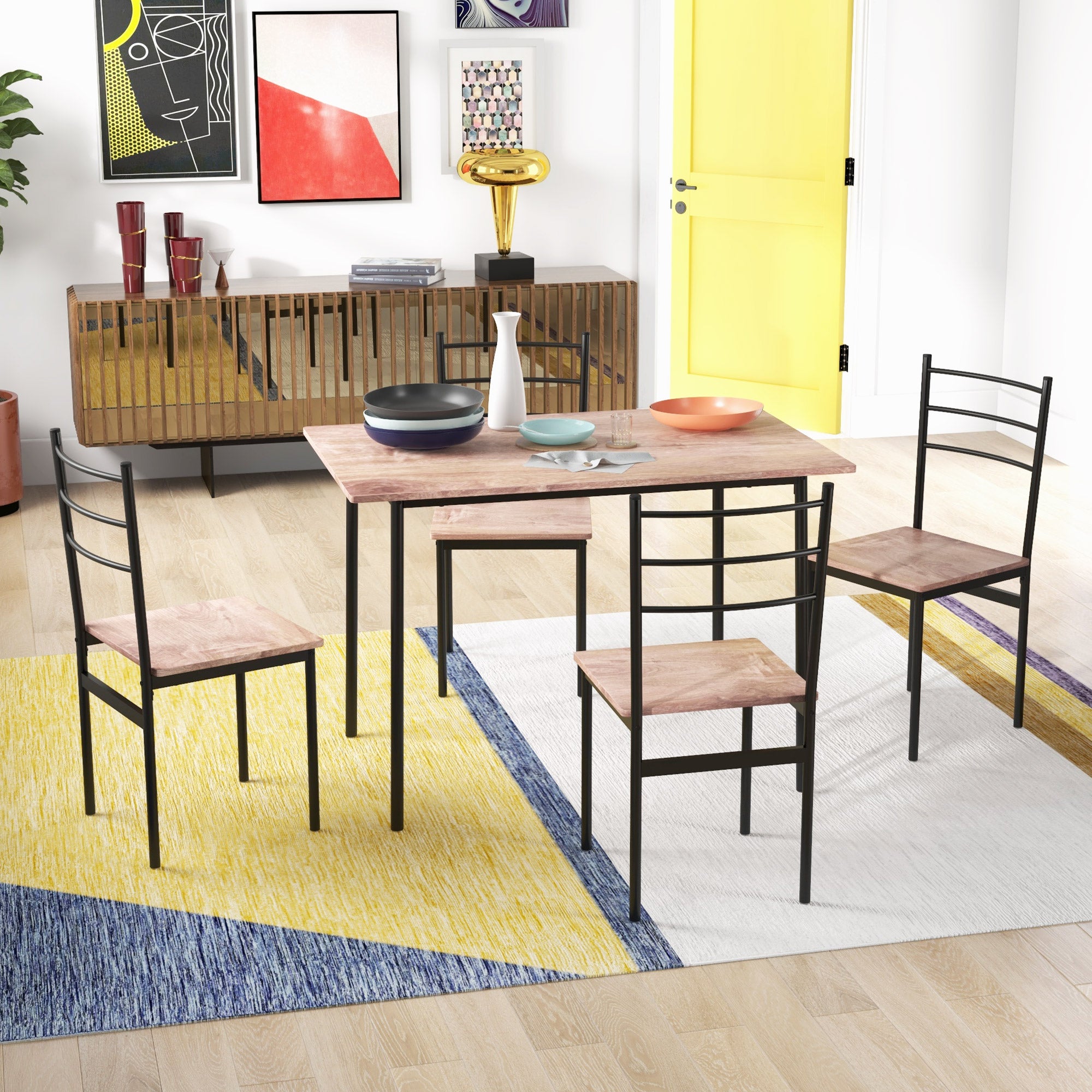 5 Piece Dining Table Set for 4 Space Saving Table and 4 Chairs
