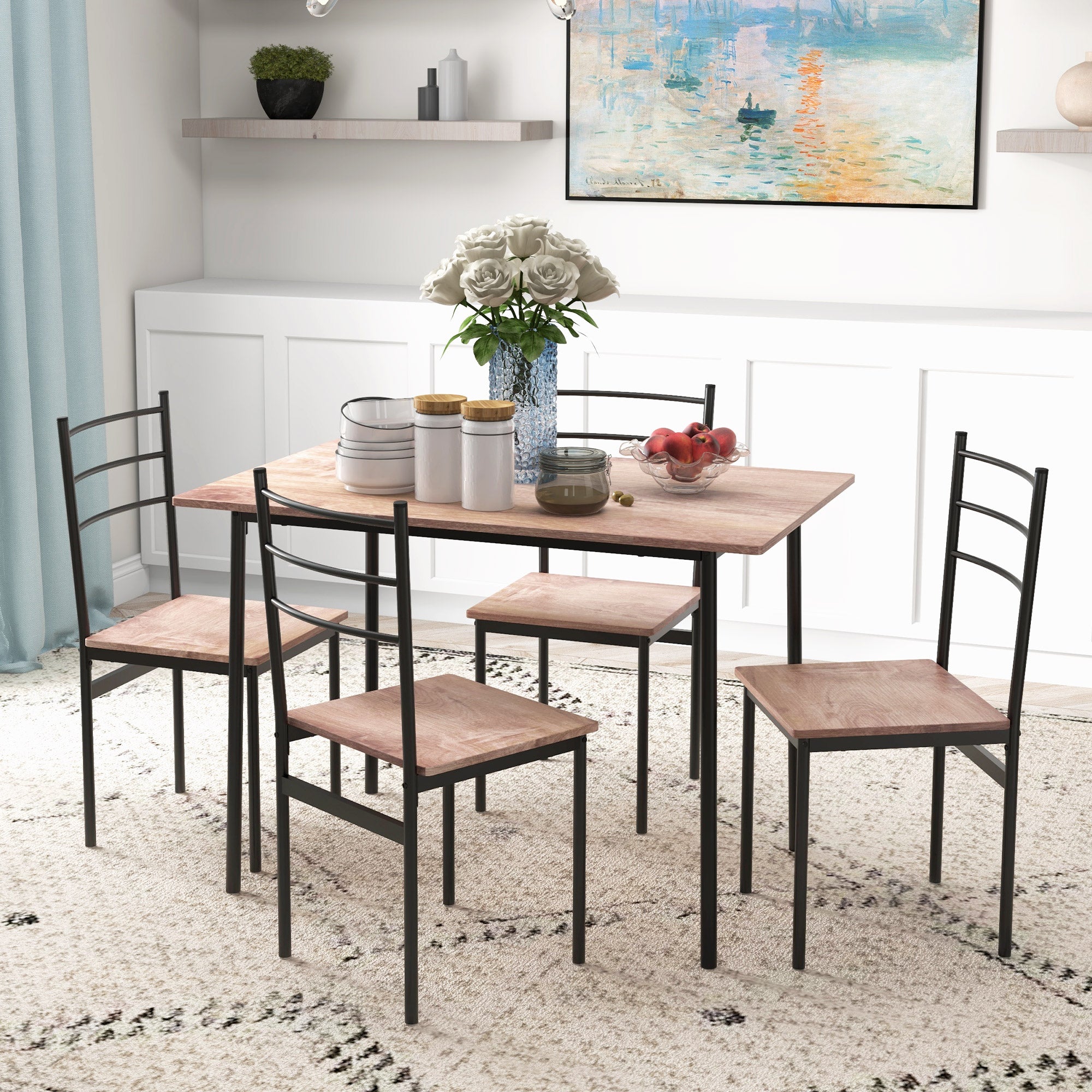 5 Piece Dining Table Set for 4 Space Saving Table and 4 Chairs