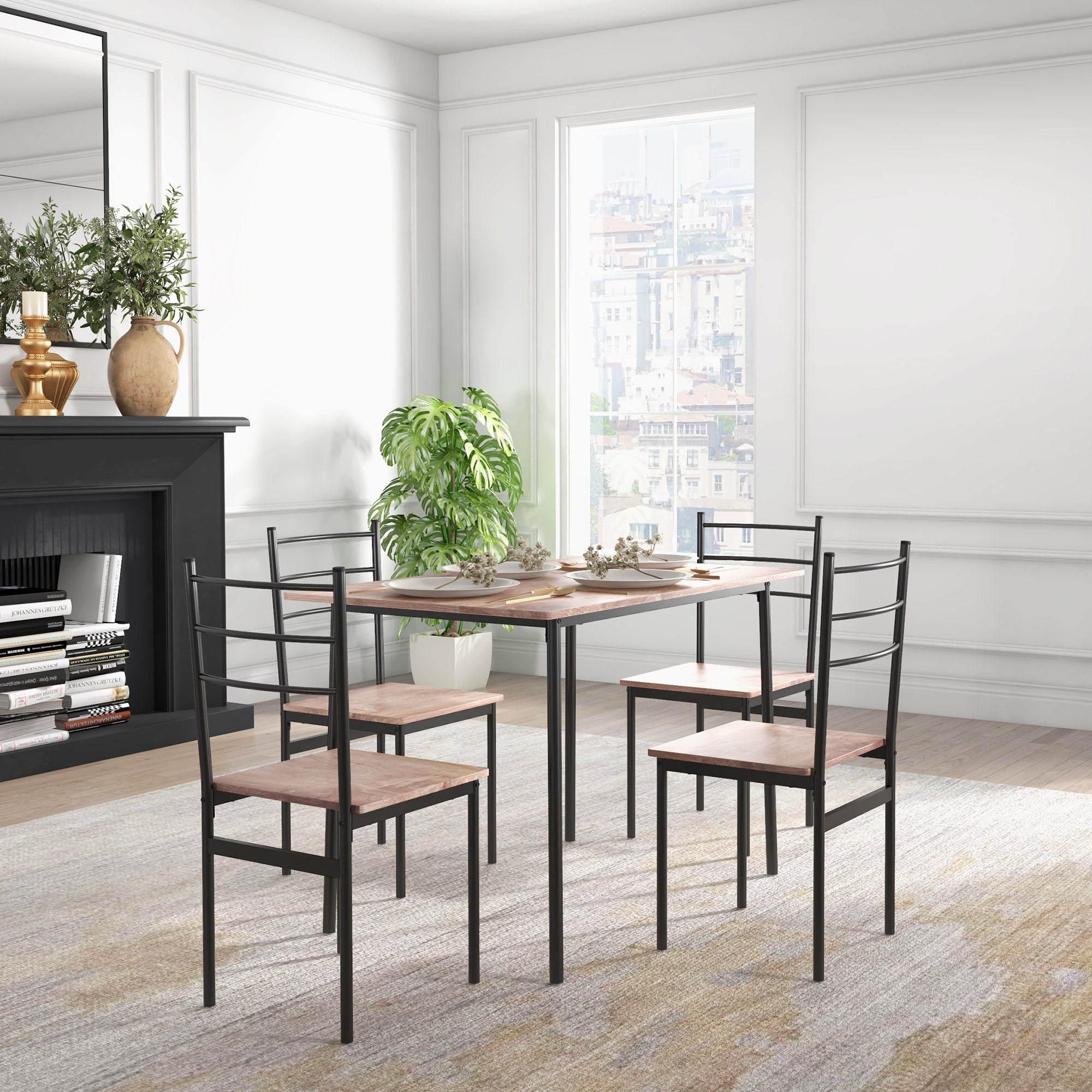 5 Piece Dining Table Set for 4 Space Saving Table and 4 Chairs
