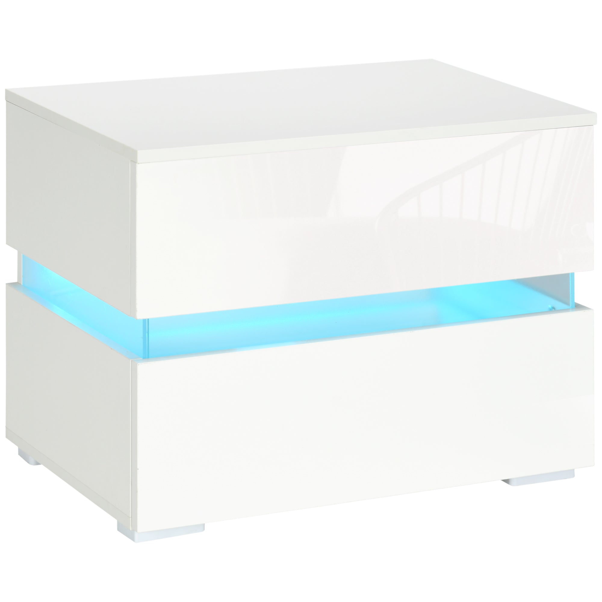 HOMCOM LED Nightstand with 2 Drawers, Bedside Table with 16 Colour, 4 Modes and Adjustable Brightness RGB LED Lights, Remote, White