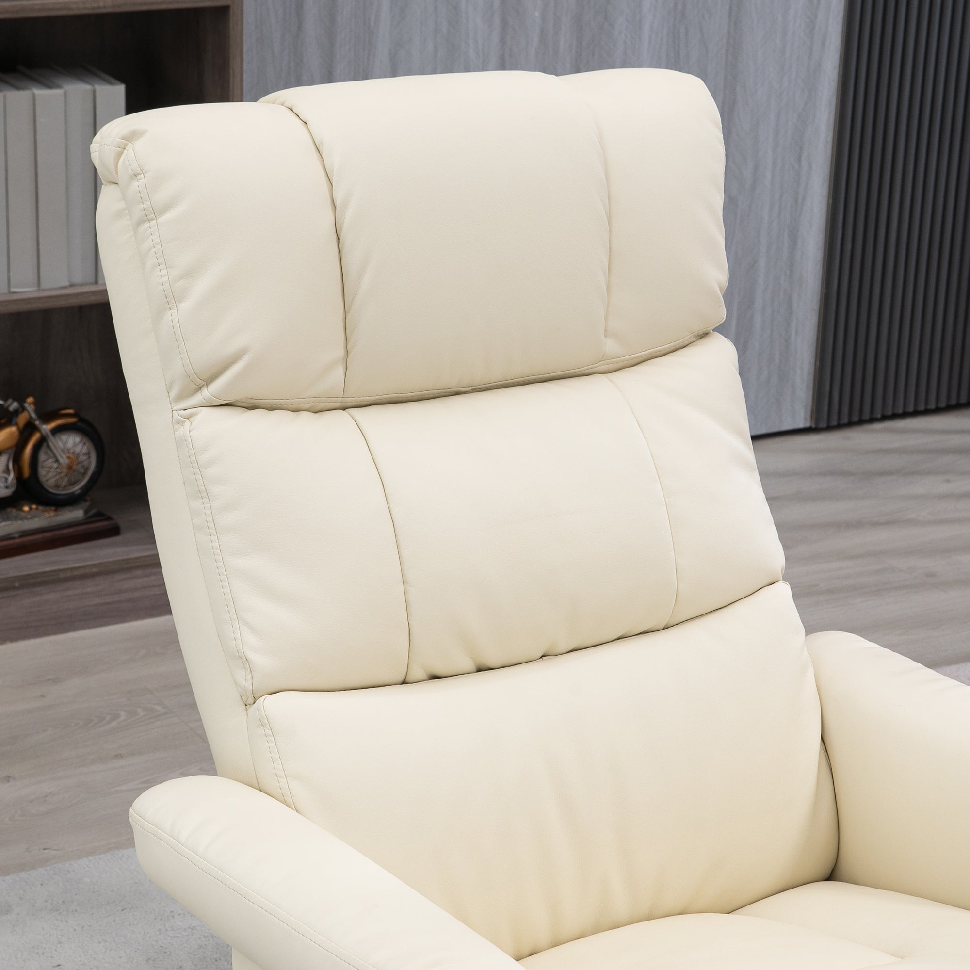 10 Points Massage Recliner Chair with Ottoman, Faux Leather Swivel Recliner, Cream White