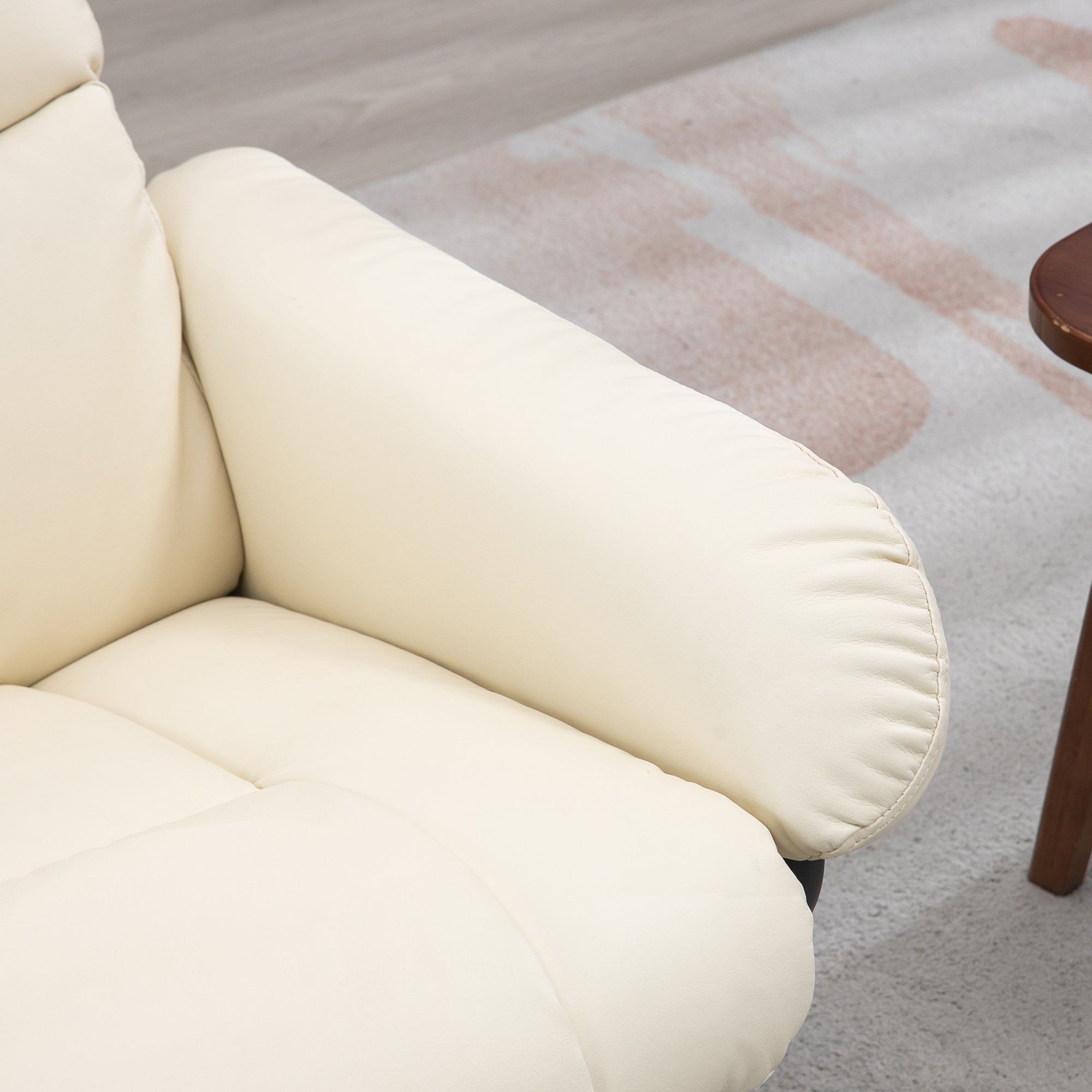 10 Points Massage Recliner Chair with Ottoman, Faux Leather Swivel Recliner, Cream White