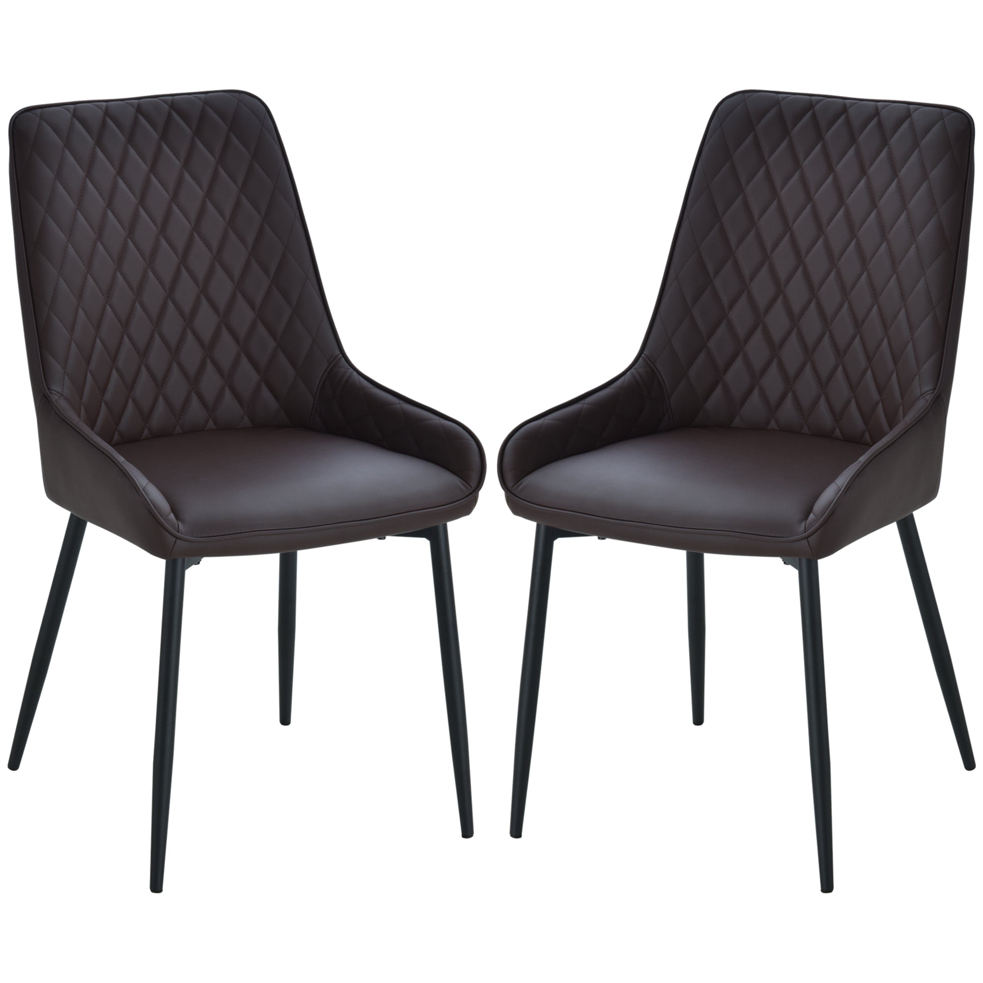 HOMCOM Dining Chairs Set of 2, Modern PU Leather Upholstered Kitchen Chairs with Diamond Tufted Backs and Steel Legs for Living Room, Dining Room, Bedroom, Brown