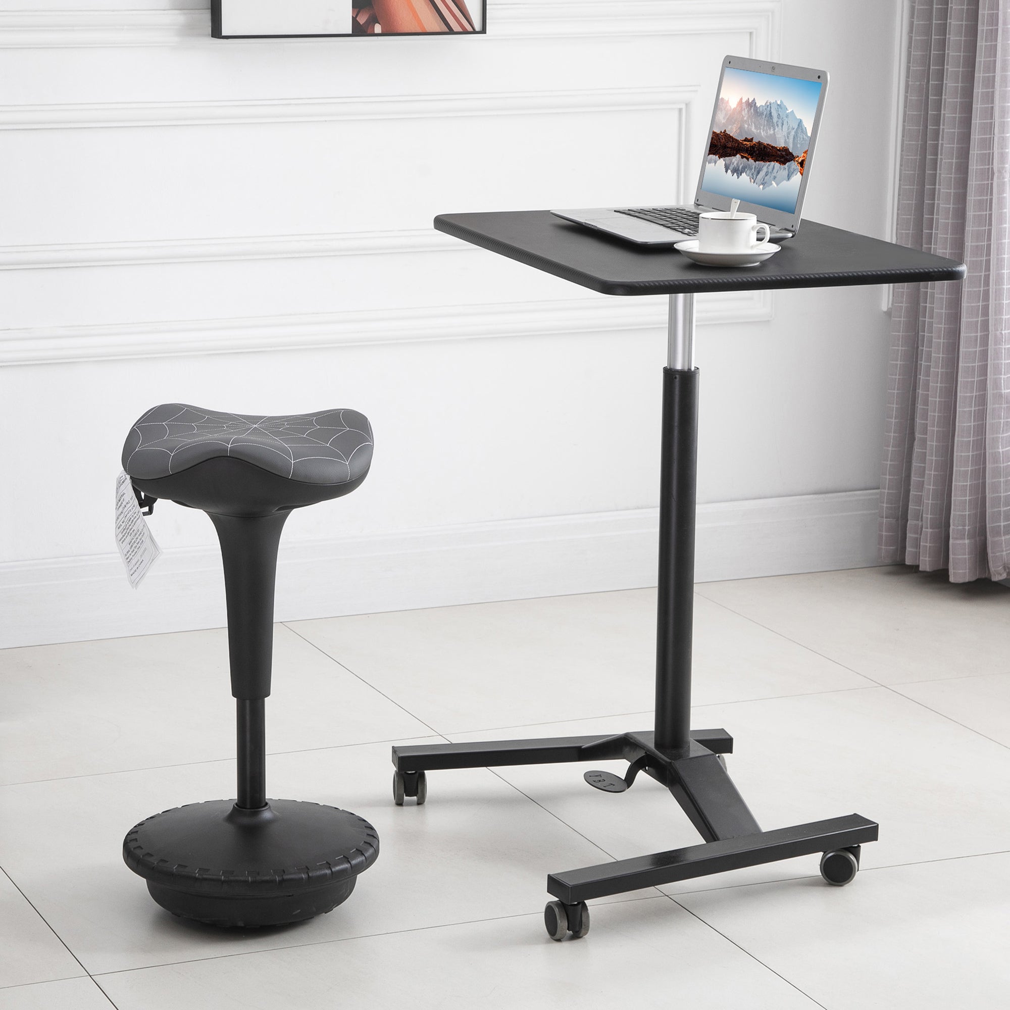 Vinsetto Standing Office Chair Lift Wobble Stool 360° Swivel, Tilting, with Adjustable Height and Saddle Seat, Grey