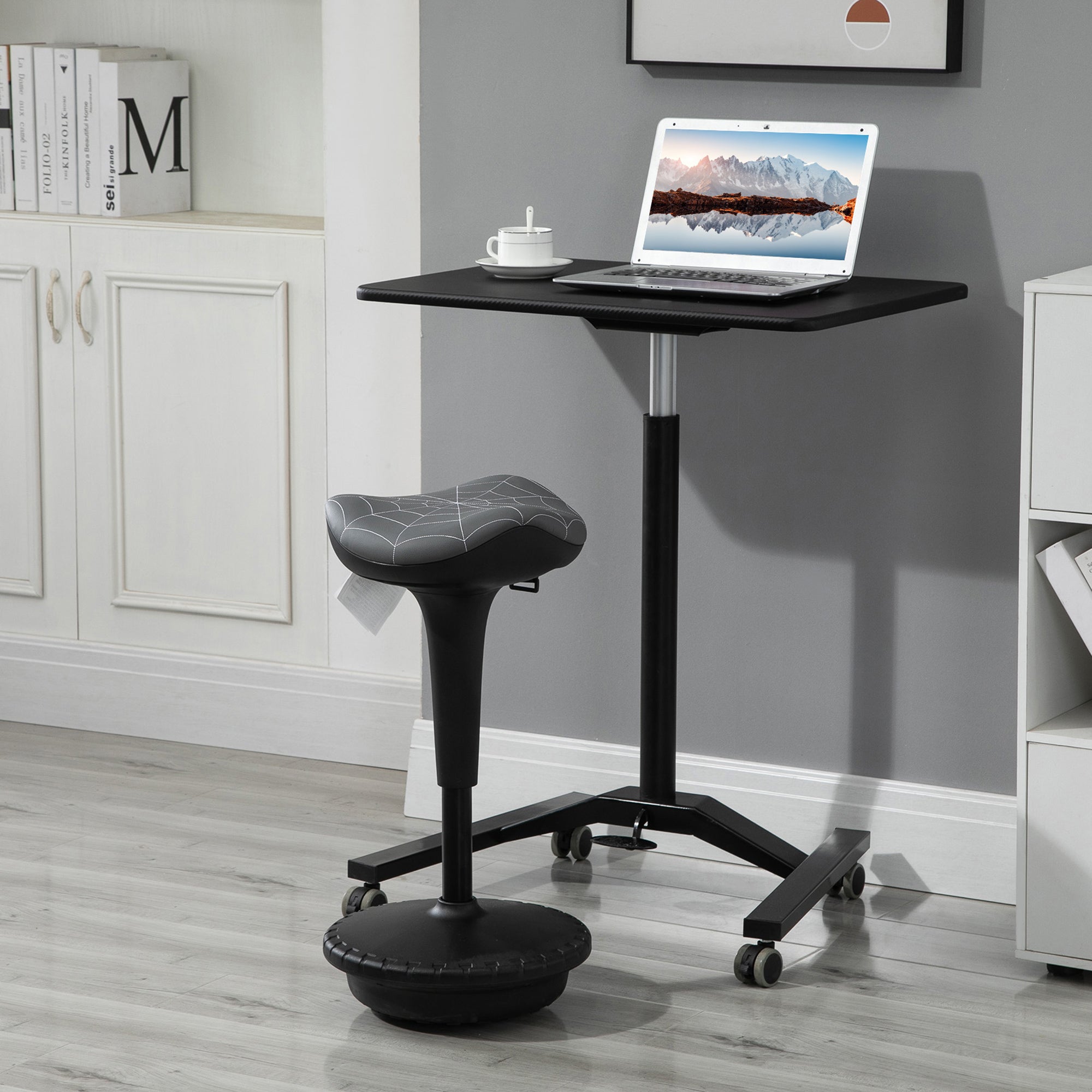 Vinsetto Standing Office Chair Lift Wobble Stool 360° Swivel, Tilting, with Adjustable Height and Saddle Seat, Grey