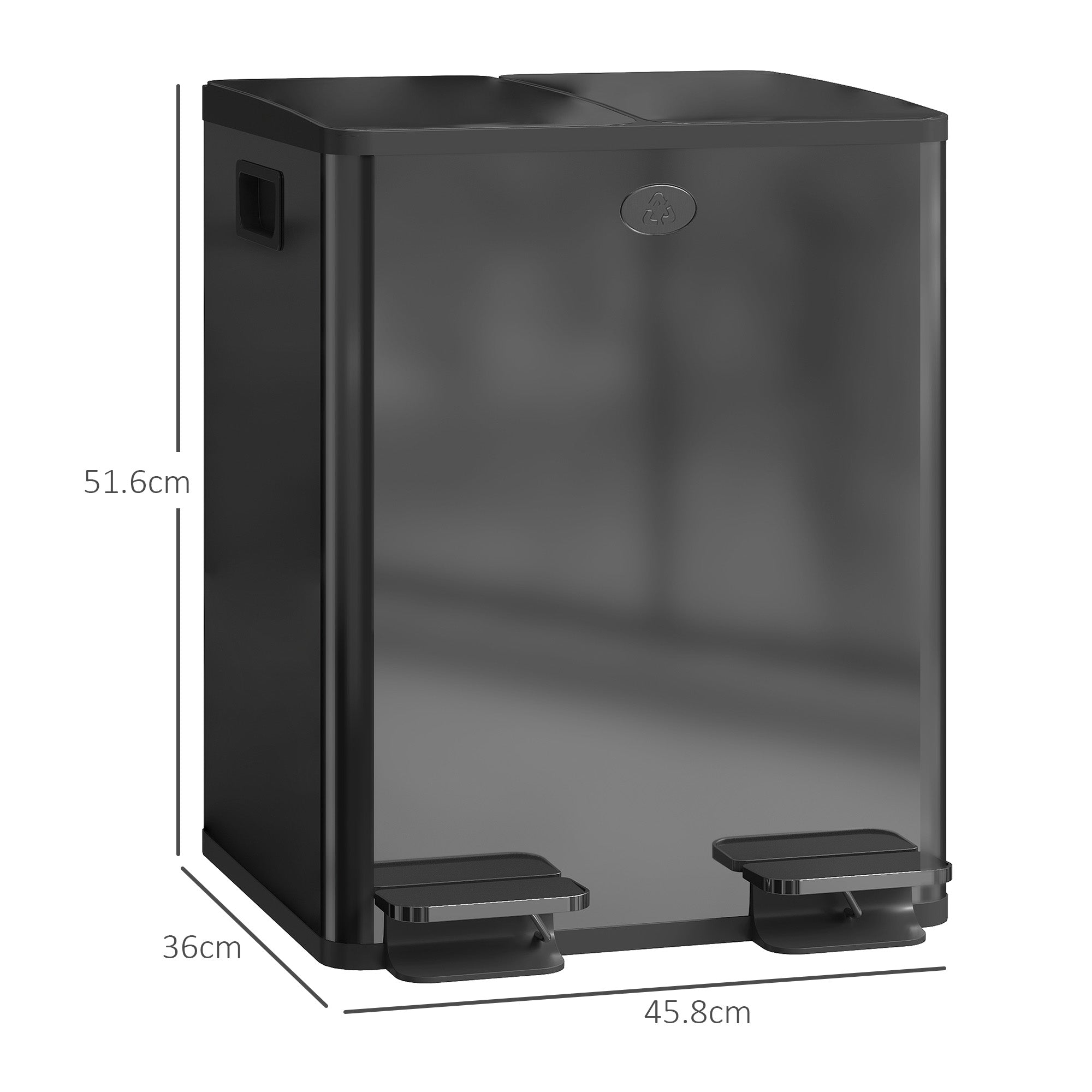 HOMCOM Dual Kitchen Bin, 2 x 20L Pedal Bin, Stainless Steel Double Rubbish Bin with Soft Close Lid, Removable Inner Buckets, Fingerprint-Proof for Recycling and Waste, Black