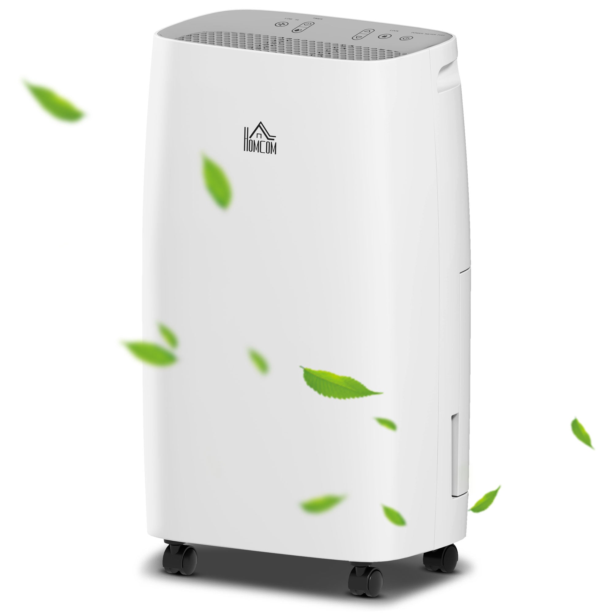 HOMCOM 12L/Day Dehumidifier with Continuous Drainage, 2.5L Water Tank, 24H Timer, Humidity Display, for Home Damp, Condensation, Mould and Laundry Drying, White