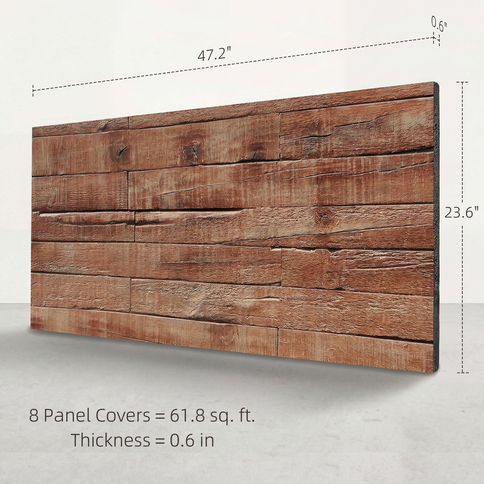 8-Pack 3D Faux Wood Wall Panels, Lightweight Polyurethane Panels for Interior and Exterior Accent Walls, Water-Resistant, 4' x 2', Cover 61.8 Sq.Ft., 0.6" Thick, Coffee