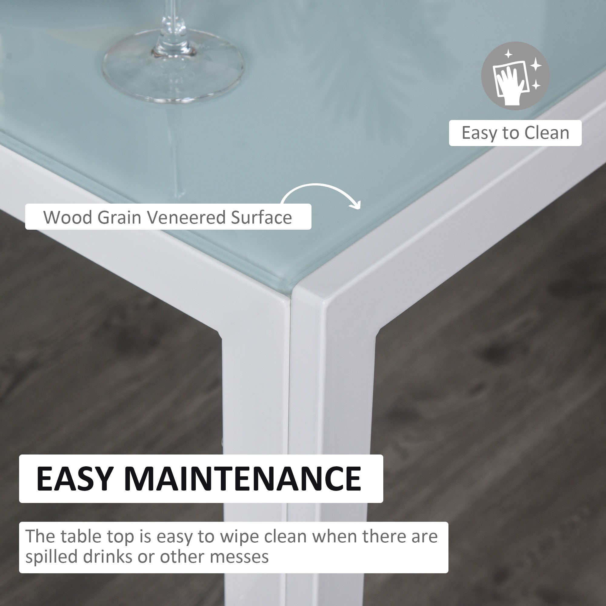 HOMCOM Dining Table Set for 4, 5-Piece Rectangular Glass Kitchen Table and Chairs with Metal Frame and Faux Leather Upholstery for Dining Room, Living Room, White