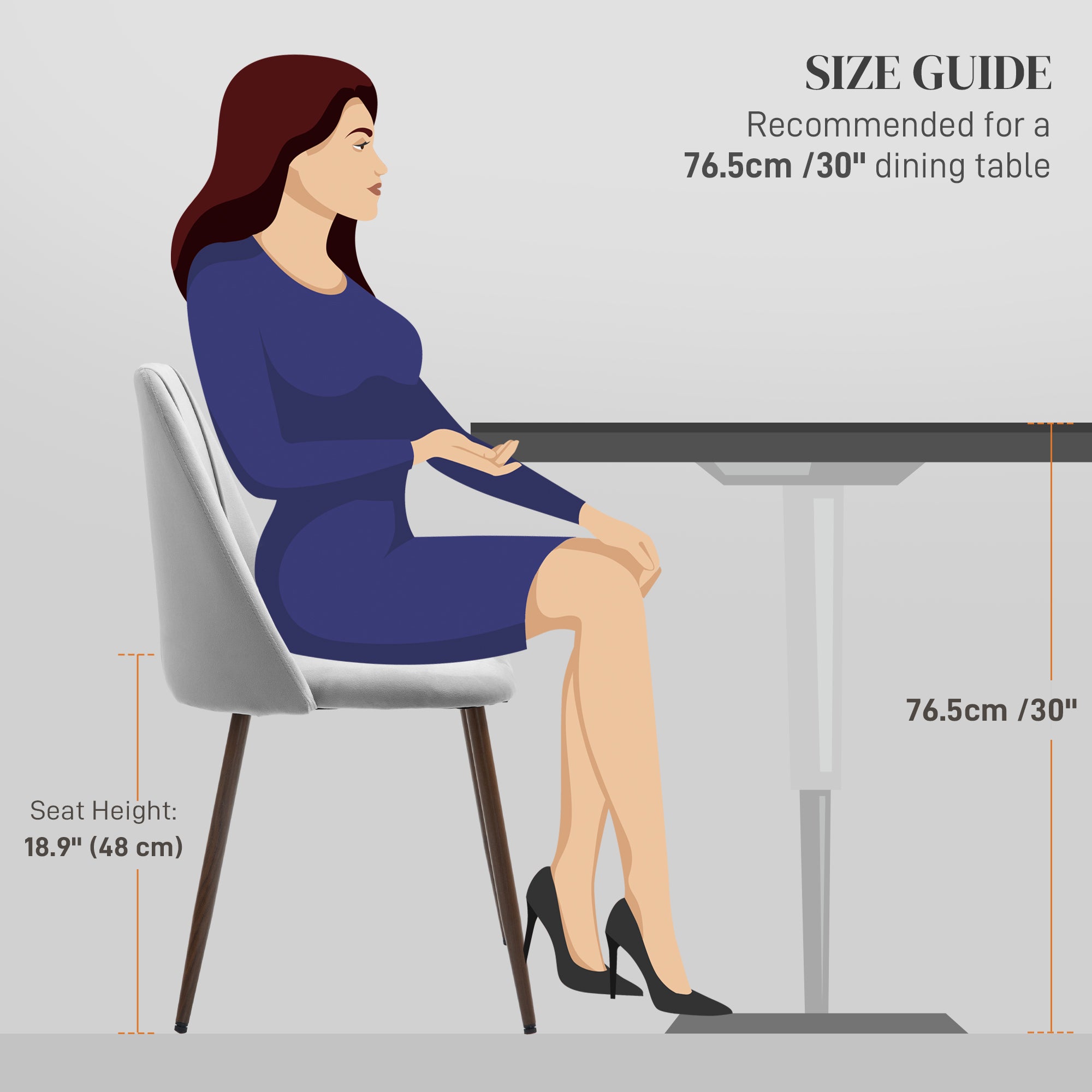 HOMCOM Dining Chairs Set of 6, Modern Kitchen Chairs with Velvet-touch Upholstery, Curved Back and Wood-grain Steel Legs, Accent Chairs for Living Room, Bedroom, Grey