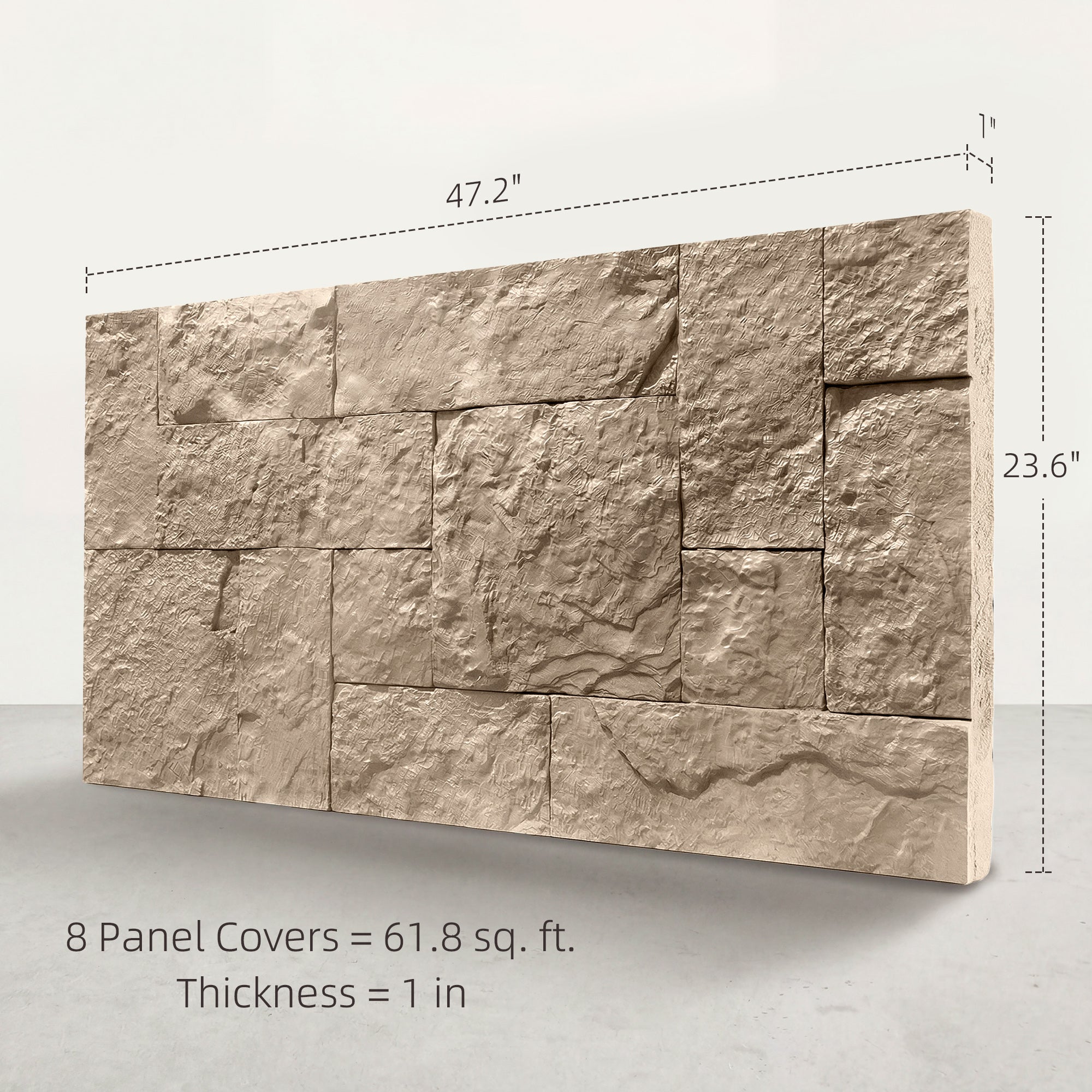 8-Pack 3D Faux Stone Wall Panels, Lightweight Polyurethane Panels for Interior and Exterior Accent Walls, Water-Resistant, 4' x 2', Cover 61.8 Sq.Ft., 1" Thick, Beige