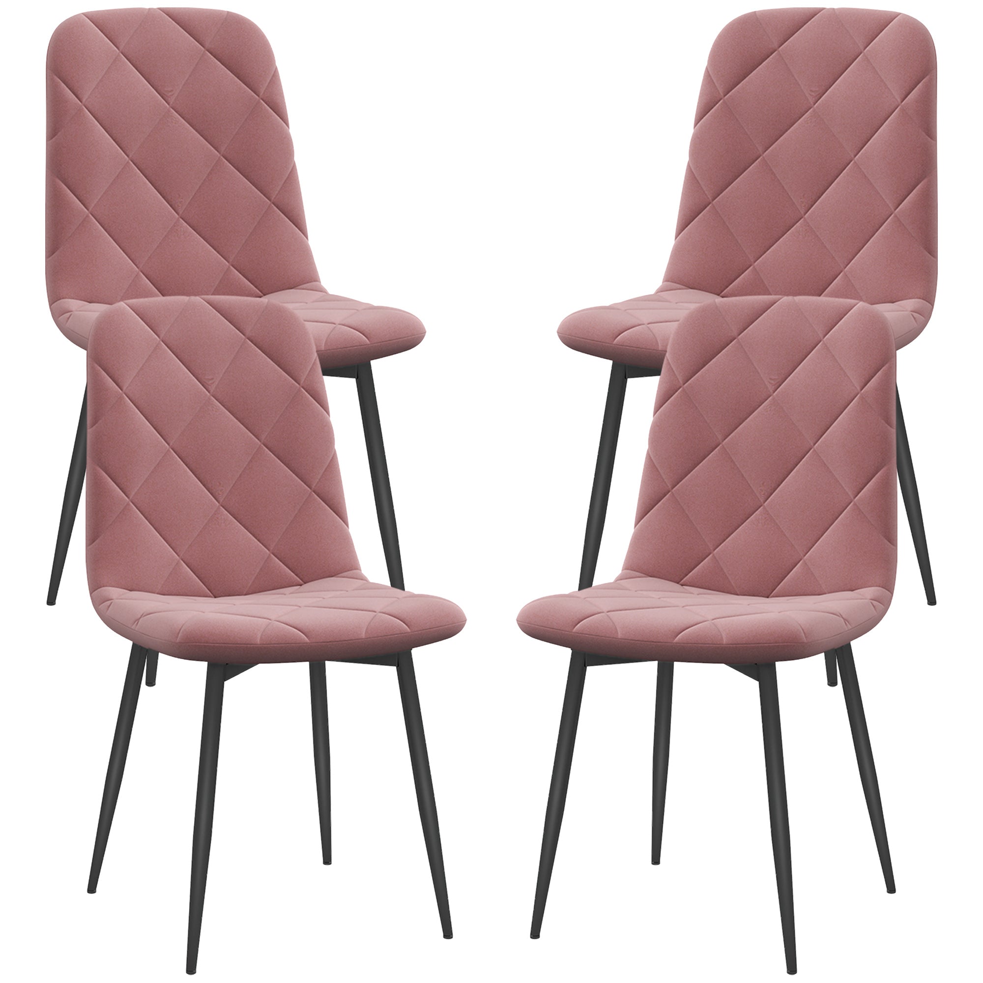 HOMCOM Dining Chairs Set of 4, Upholstered Kitchen Chair with Metal Legs, Modern Dining Room Chairs for Kitchen, Pink