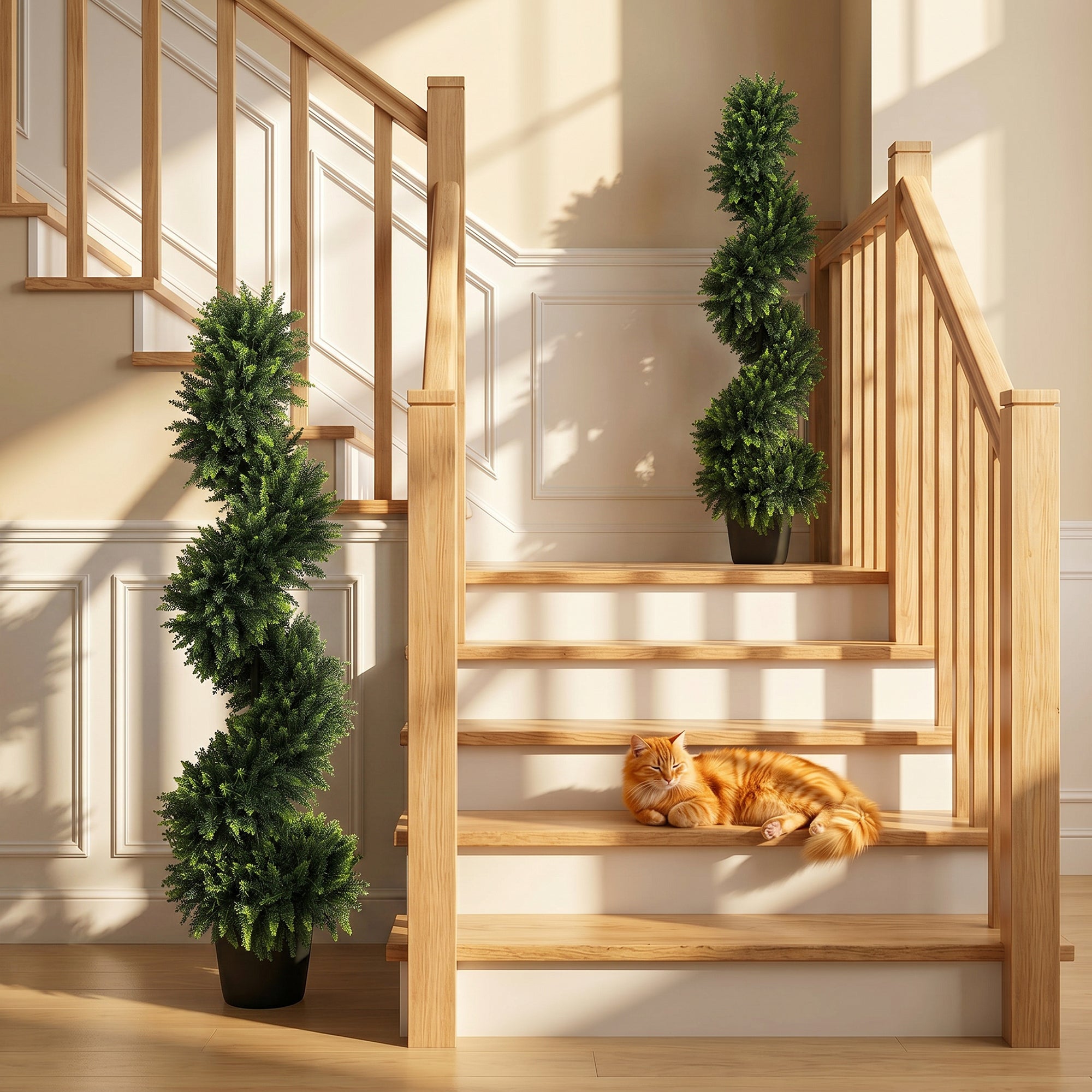 Set of 2 Artificial Spiral Cypress Trees in Pot, 120 cm Tall Fake Plants with 700 Leaves, UV Protection, for Indoors Outdoors Room Office Patio Decor, Deep Green