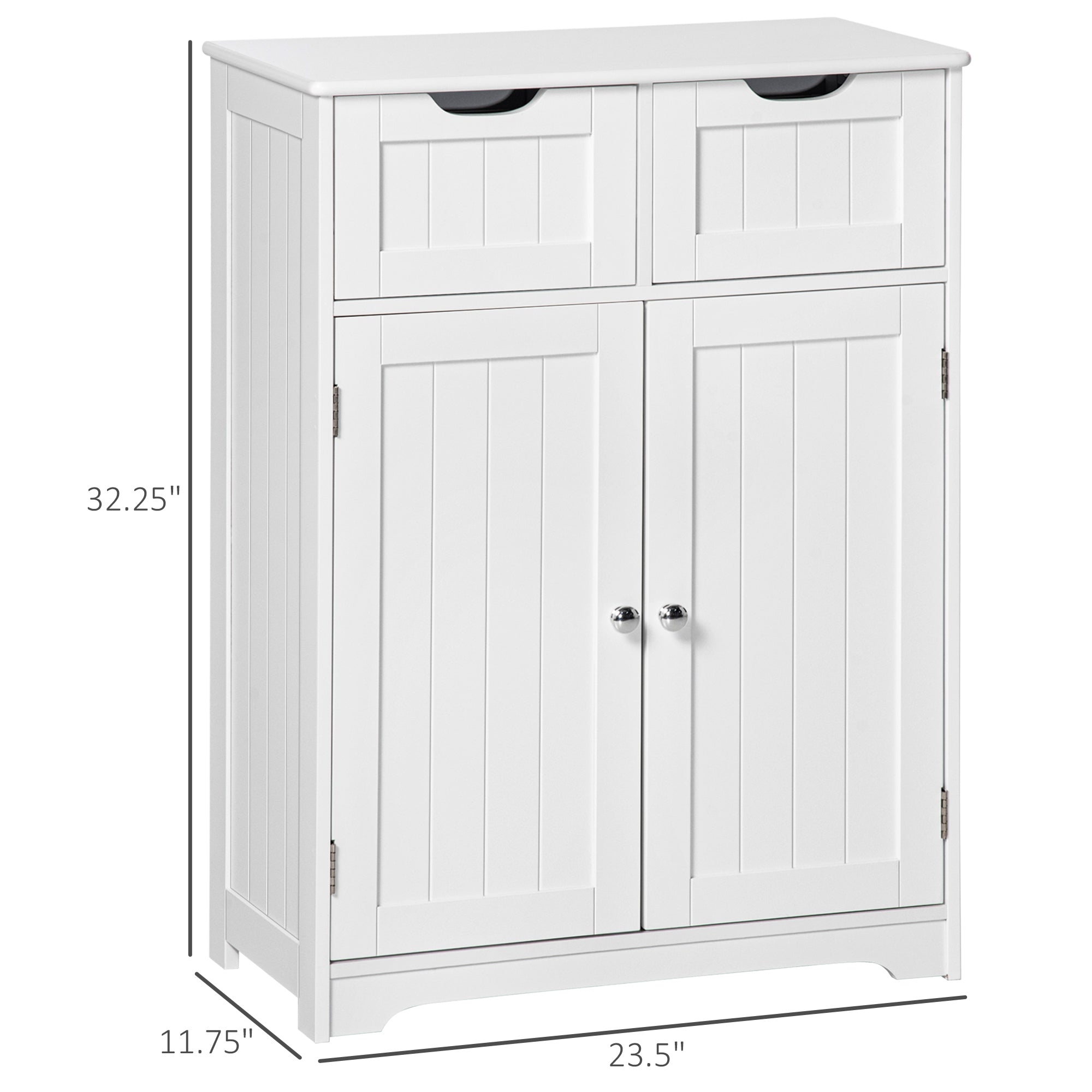 kleankin Freestanding Bathroom Storage Cabinet, Floor Cupboard with 2 Drawers, Adjustable Shelf, for Bathroom, Living Room or Entryway, White