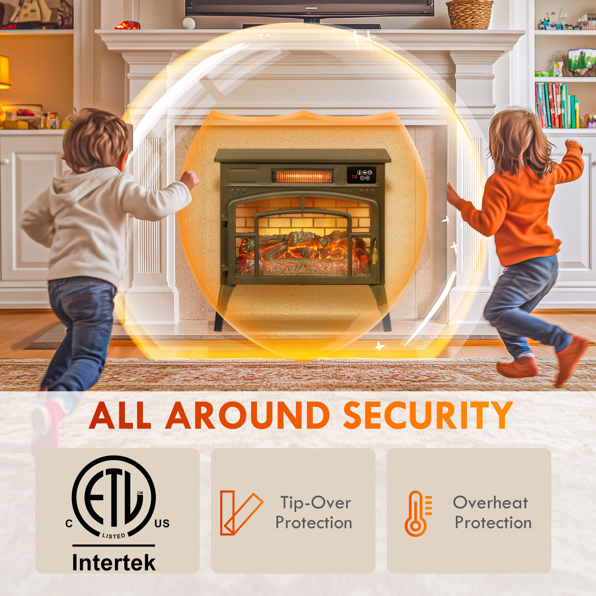 Electric Fireplace Stove Infrared Heater with Adjustable Temperature 1500W Black