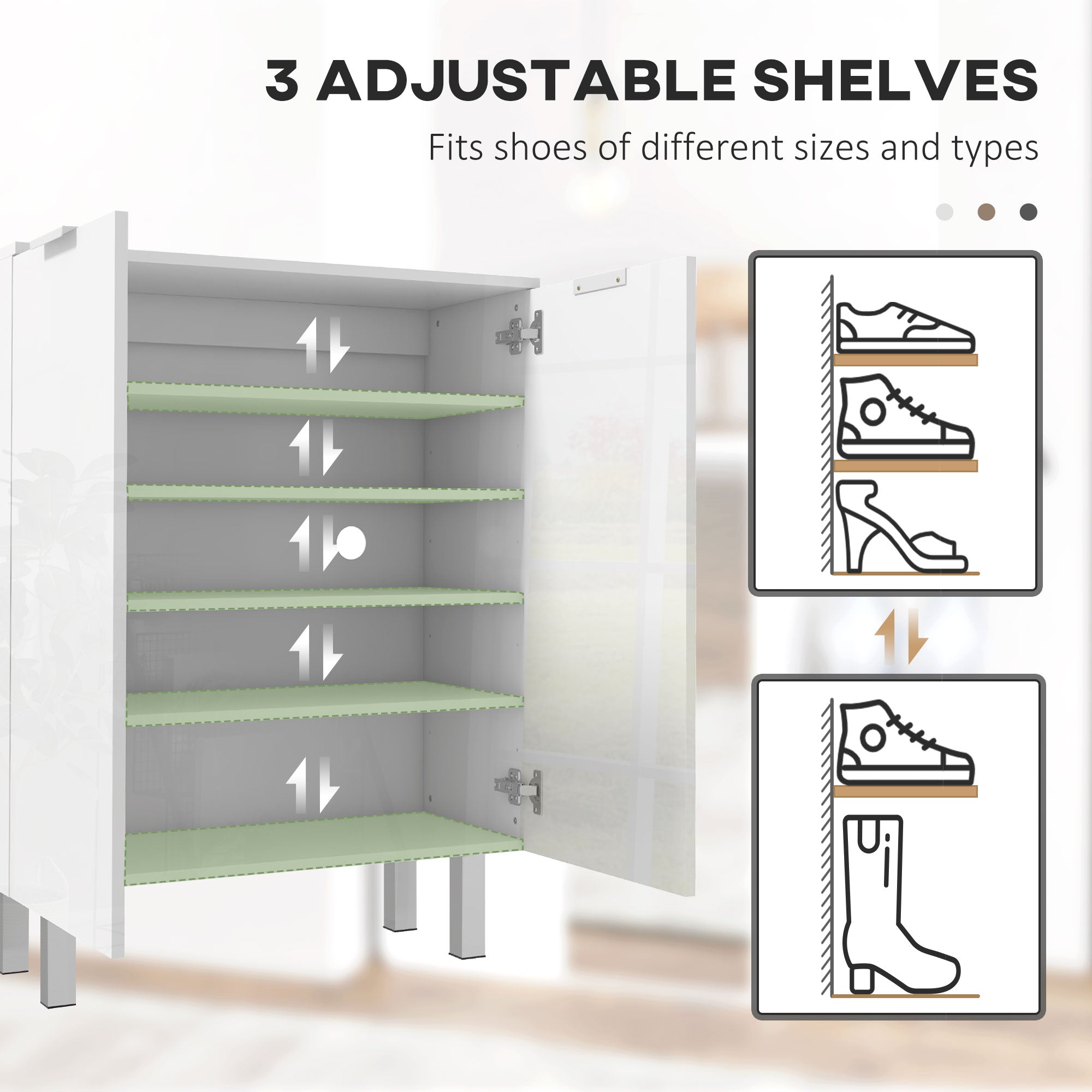 HOMCOM Shoe Cabinet, Compact Shoe Storage Cabinet with Soft-Close Hinges and Adjustable Shelves for 15-20 Pairs of Shoes, High Gloss White