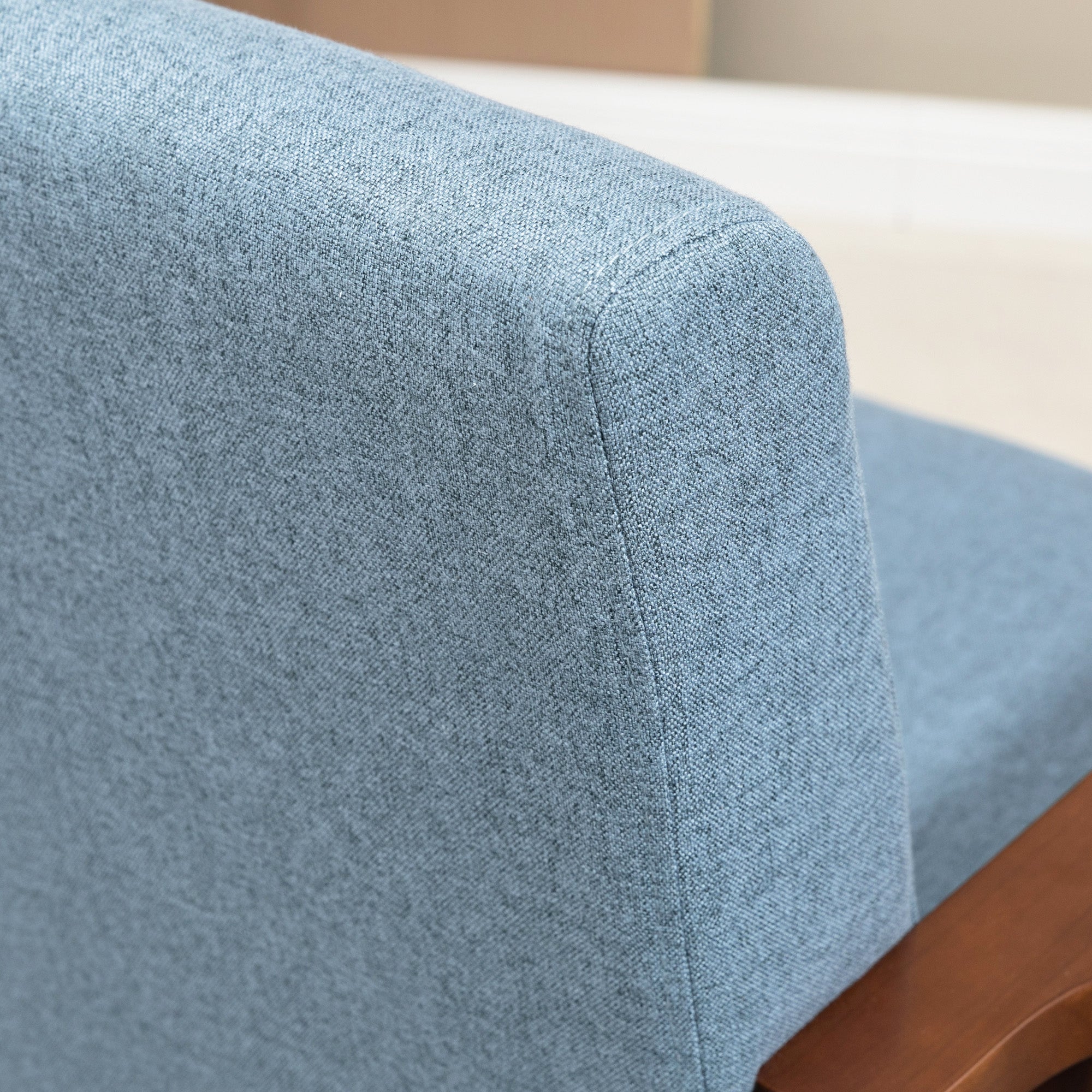 HOMCOM 48" Loveseat Sofa for Bedroom, Modern Love Seats Furniture, Upholstered 2 Seater Couch with Rubber Wood Legs, Blue