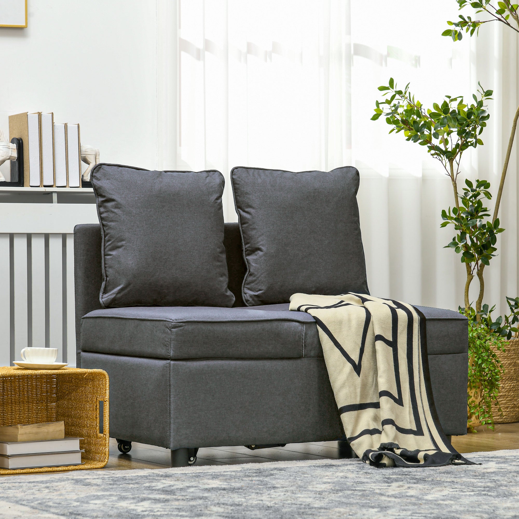 HOMCOM Convertible Single Sofa Bed with Thick Padded Seat, 3-in-1 Multi-Functional Sleeper Chair Bed with Magazine Pocket, for Living Room, Grey