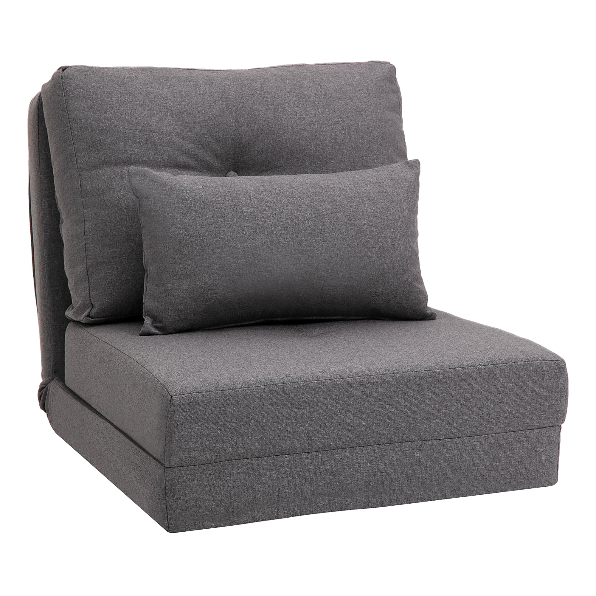 Convertible Flip Chair, Folding Upholstered Couch Bed w/ Adjustable Backrest, Dark Gray