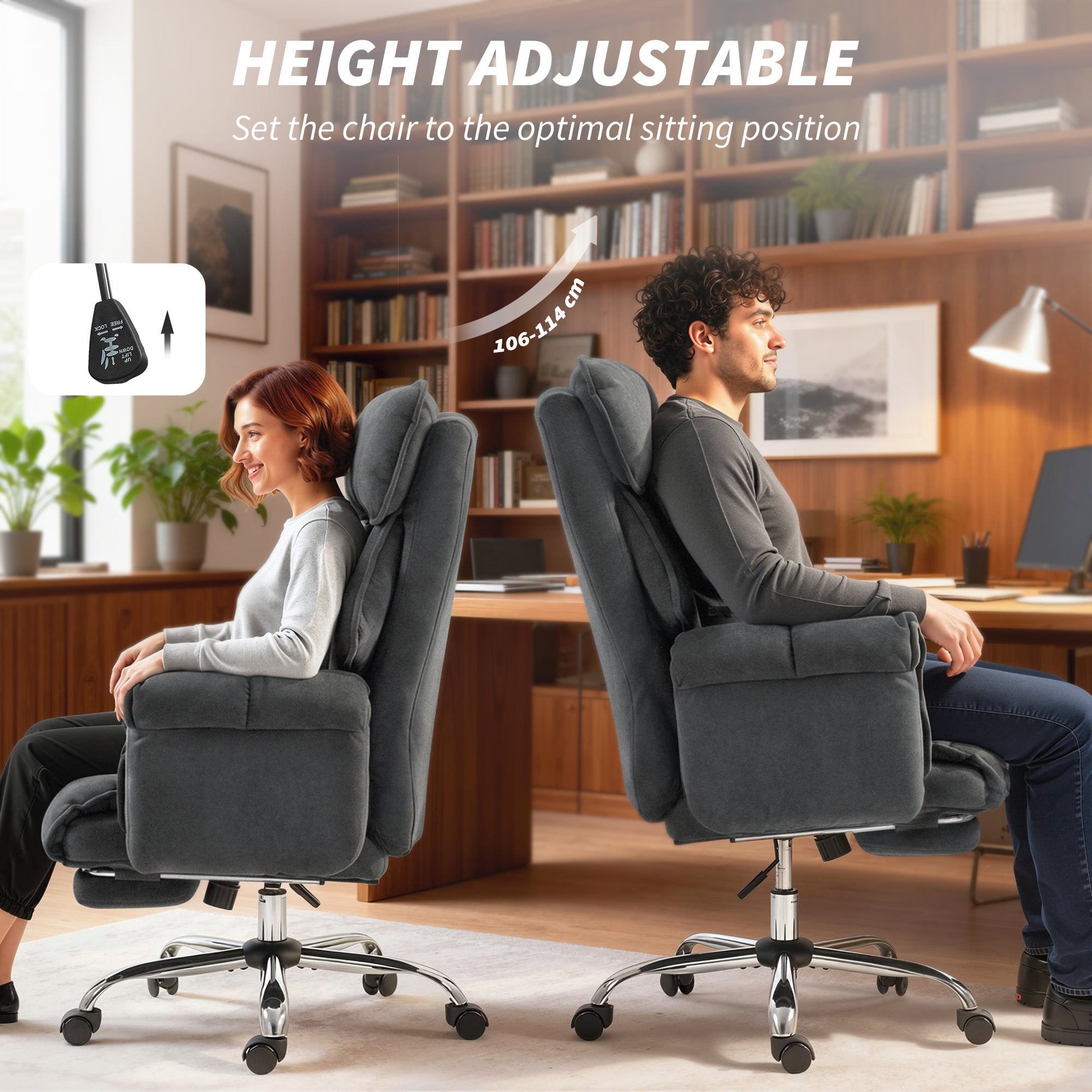 Executive Office Chair with Footrest, Reclining Swivel Computer Desk Chair with High Back, Double-layer Padding, Headrest, Adjustable Height, Rolling Wheels, Dark Grey