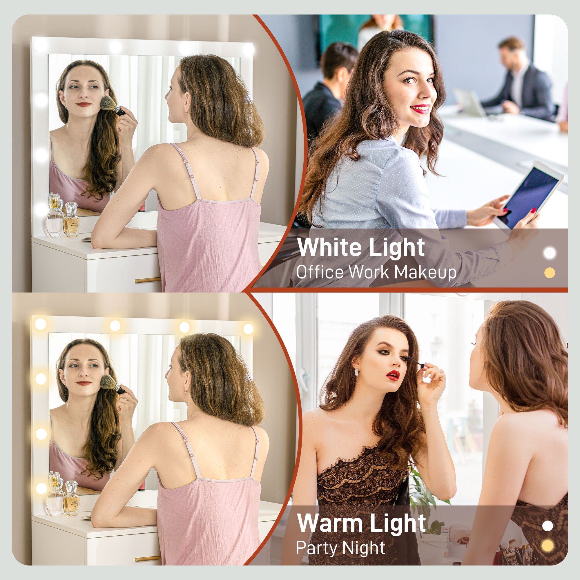 HOMCOM Vanity Set with Lighted Mirror and Stool, Makeup Vanity Desk with Drawers, 2 Lighting Modes, 10 Bulbs, Modern Dressing Table for Bedroom, White