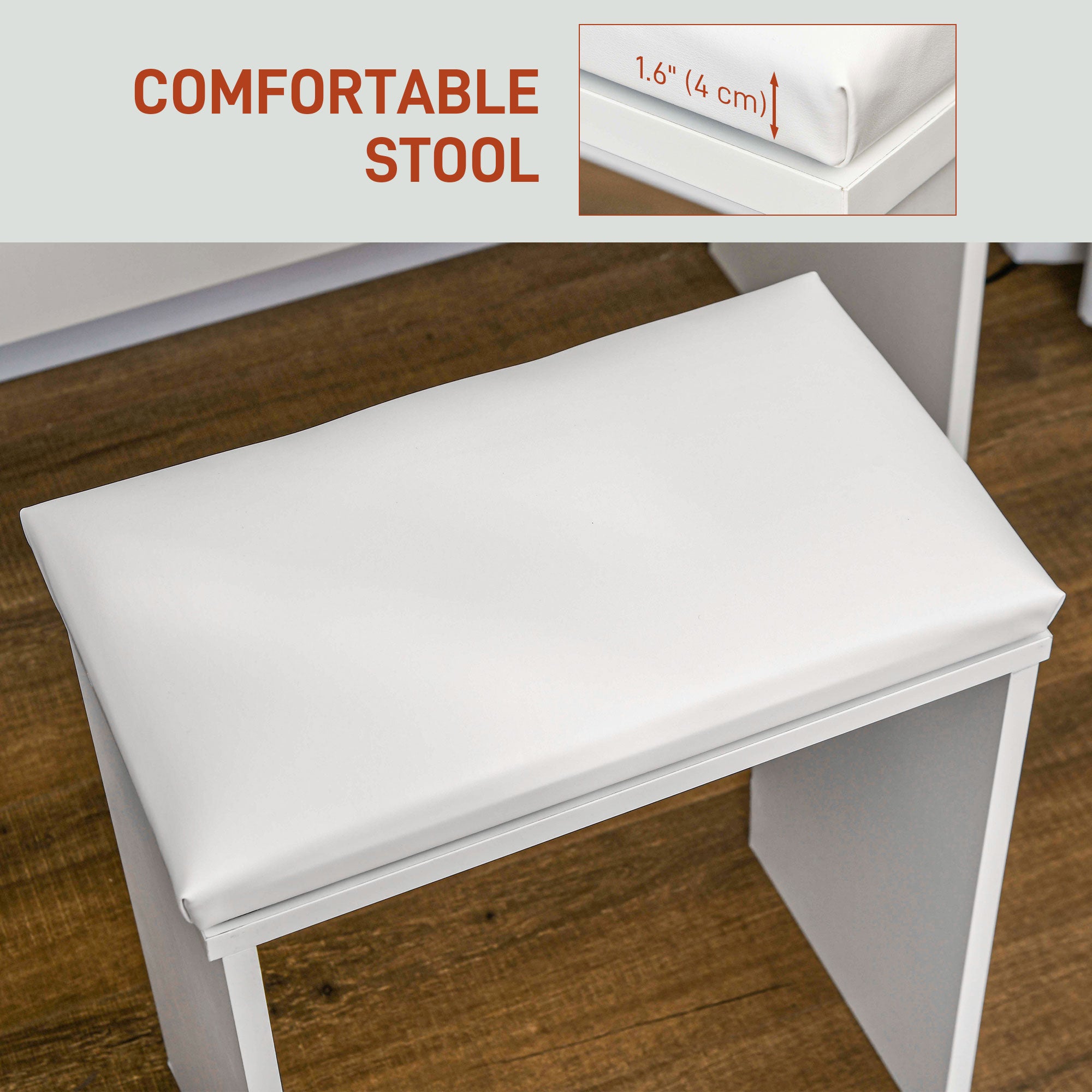 HOMCOM Vanity Set with Lighted Mirror and Stool, Makeup Vanity Desk with Drawers, 2 Lighting Modes, 10 Bulbs, Modern Dressing Table for Bedroom, White