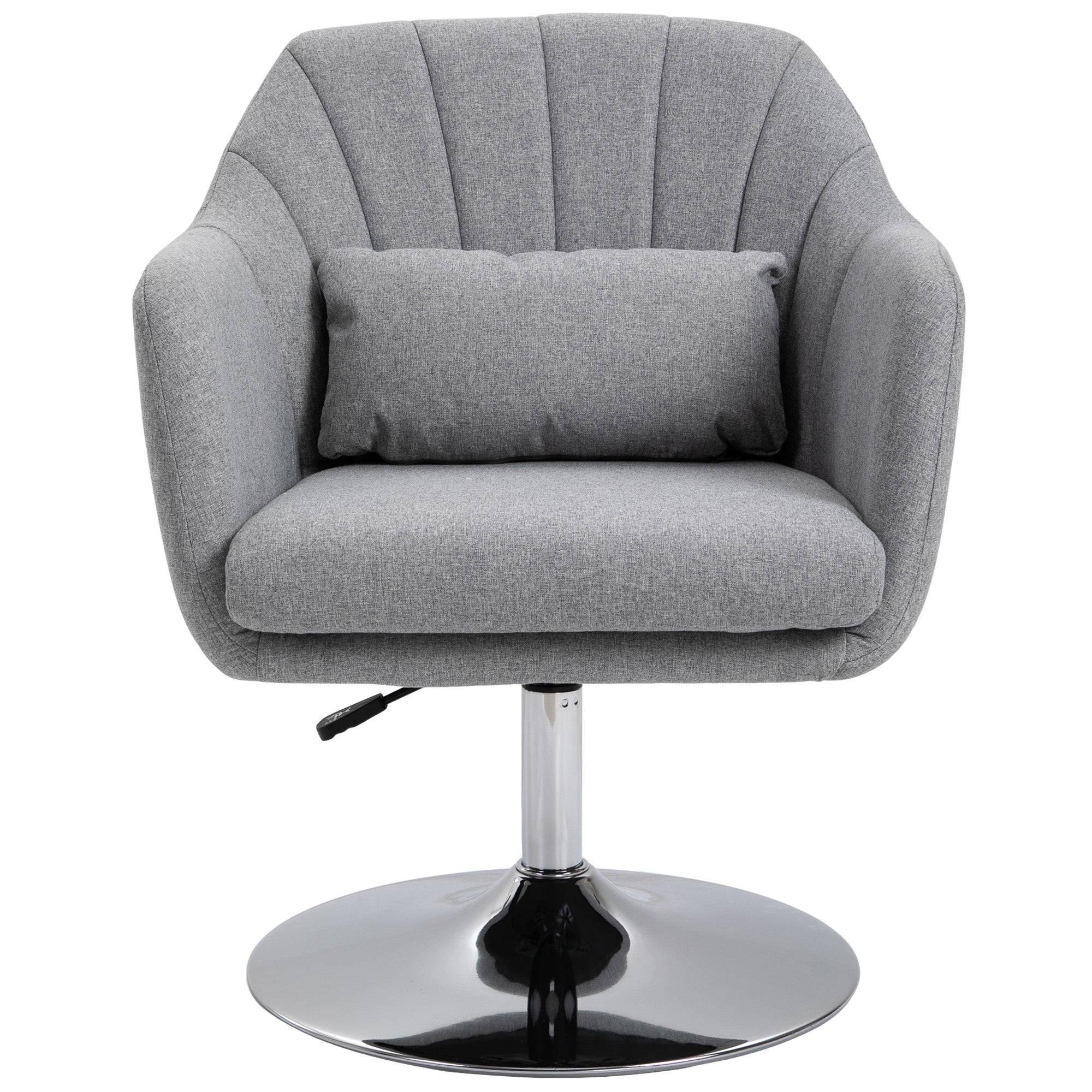 HOMCOM Swivel Linen Fabric Accent Chair for Living Room Contemporary Vanity Armchair with Adjustable Height Thick Cushion Lumbar Support Armrest for Bedroom Office Light Grey