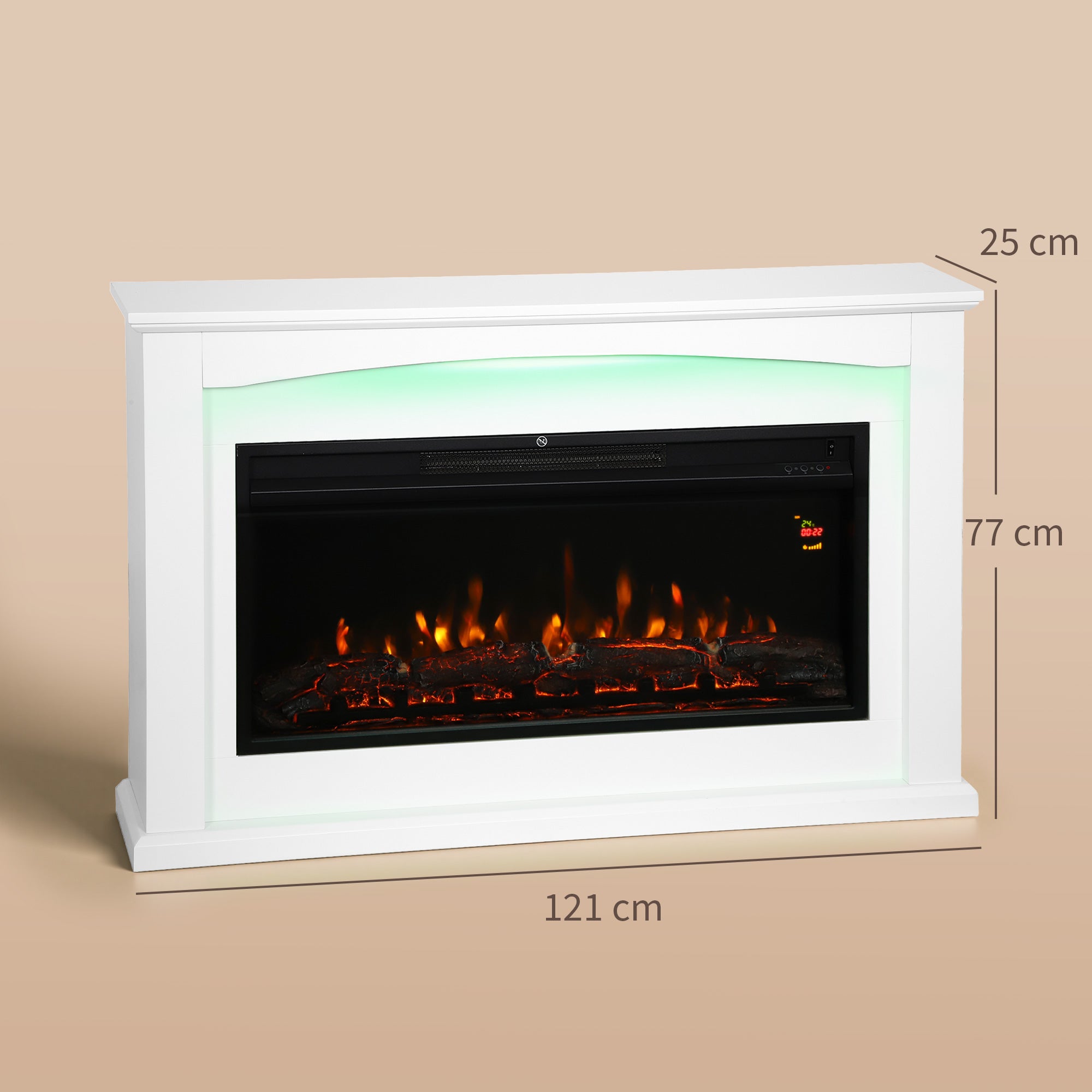 48"/121 cm Electric Fireplace with Realistic Flame Effect & 5 Brightness Levels, 1000W/2000W Inset Electric Fire and Mantel Reach up to 30 m² Space with Remote & Timer for Living Room, White