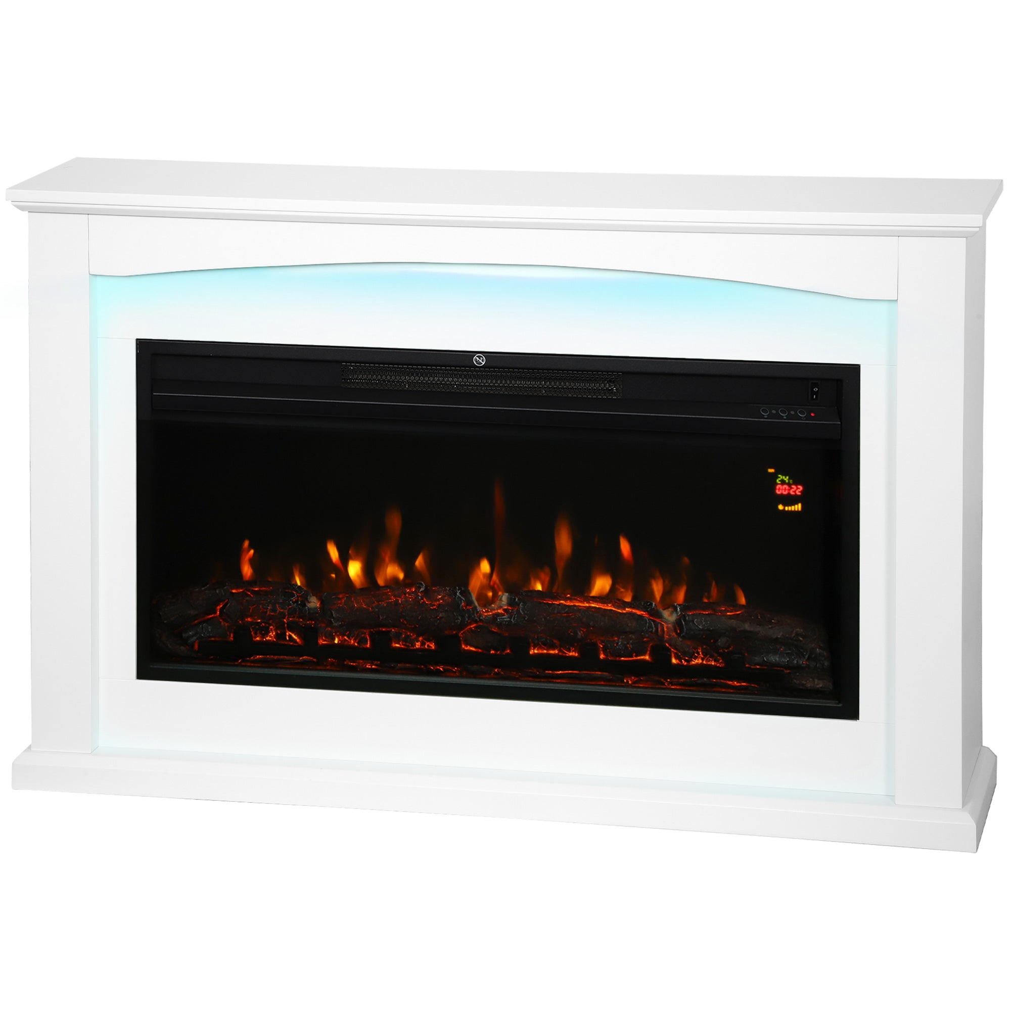 48"/121 cm Electric Fireplace with Realistic Flame Effect & 5 Brightness Levels, 1000W/2000W Inset Electric Fire and Mantel Reach up to 30 m² Space with Remote & Timer for Living Room, White