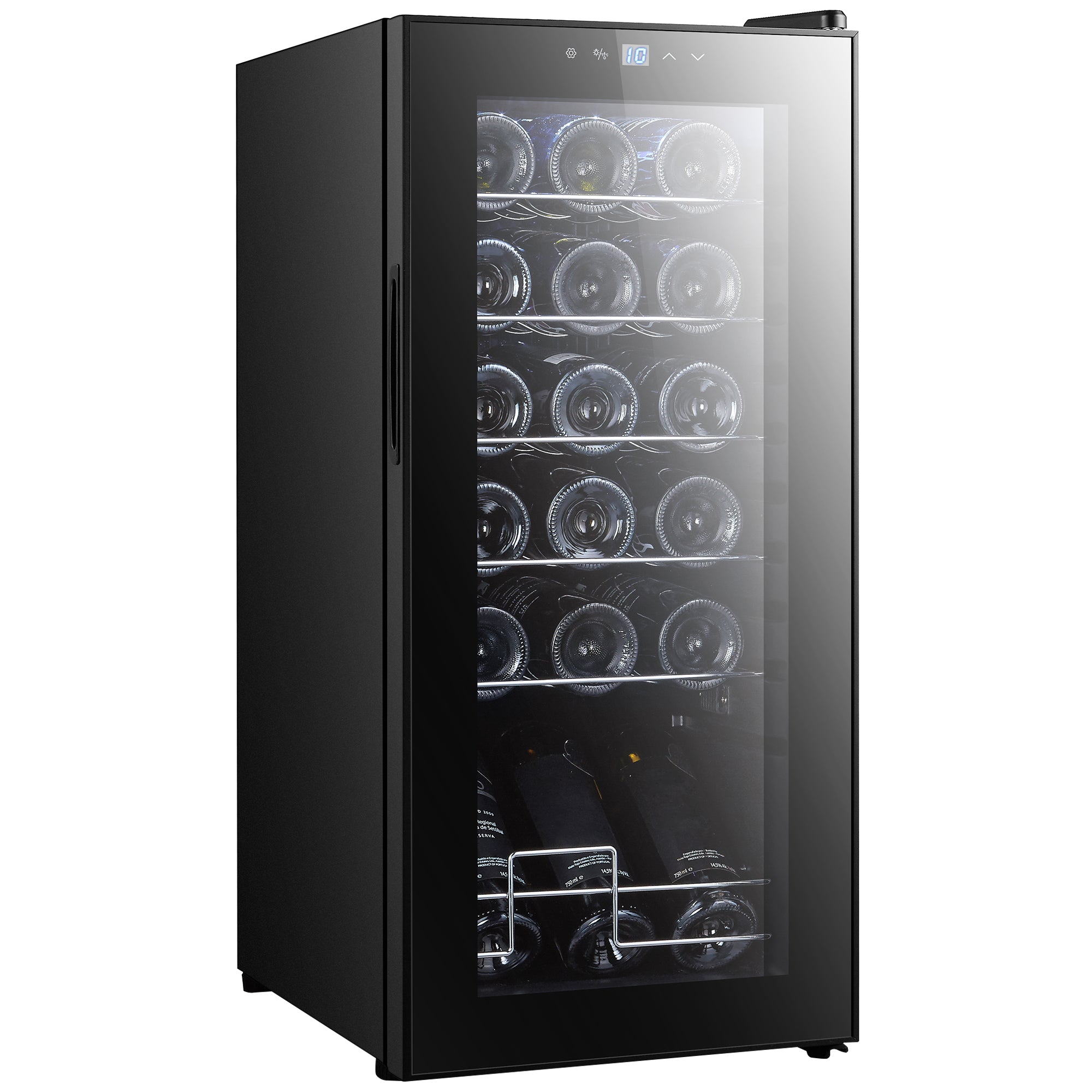 HOMCOM 50L Wine Cooler, 18 Bottles Freestanding Wine Fridge with Glass Door, LED Light, Temperature Control and Digital Touch Screen, Black
