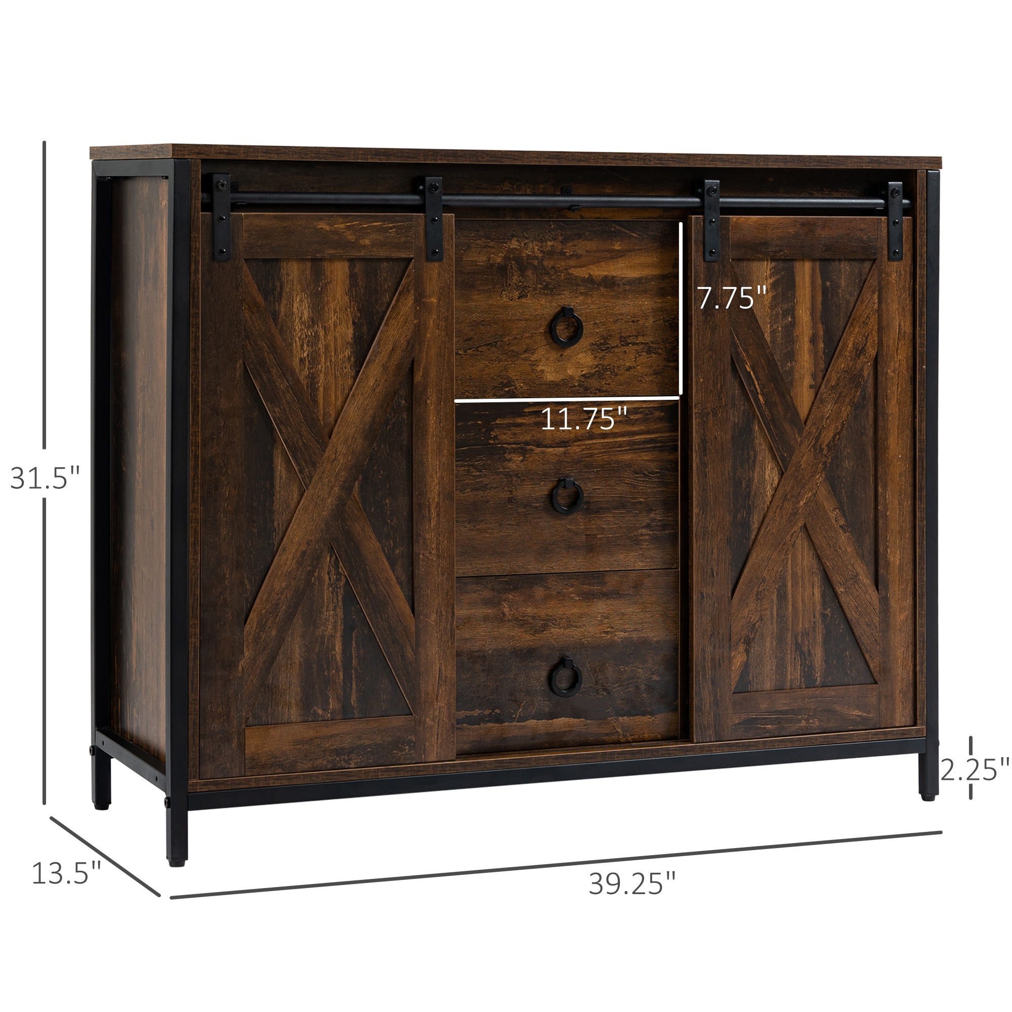 Buffet Cabinet Kitchen Sideboard with Sliding Barn Doors, Brown