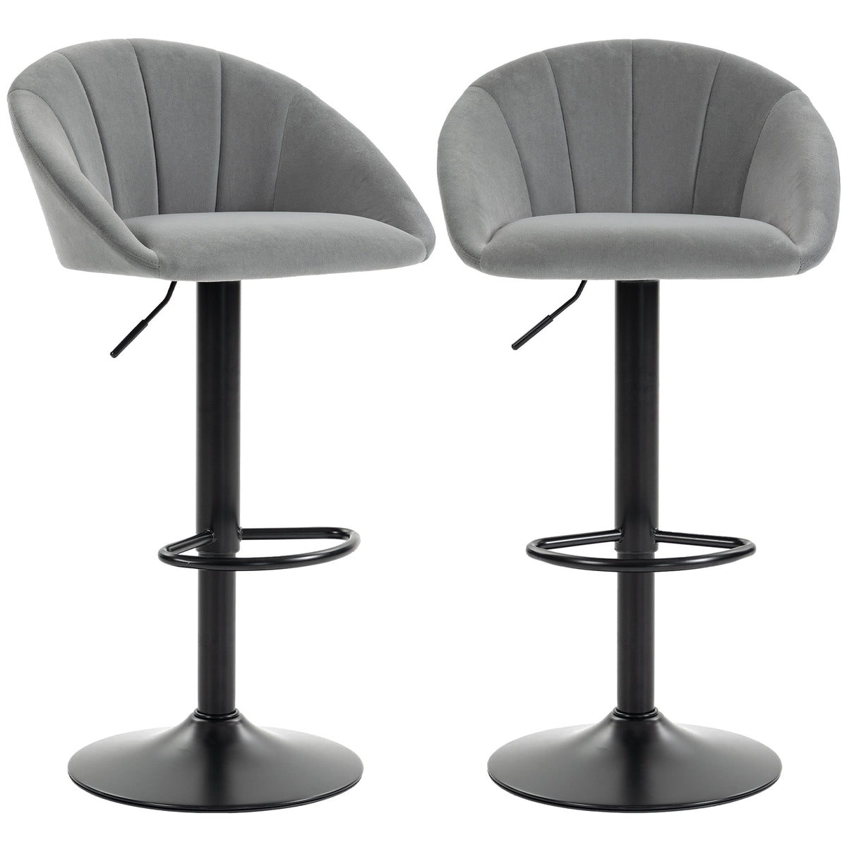 Breakfast Bar Stools Set of 2, Modern Velvet-Feel Swivel BarStools, Adjustable Counter Height Bar Chairs with Backrest and Footrest for Kitchen Island, Dining Room, Bar, Light Grey