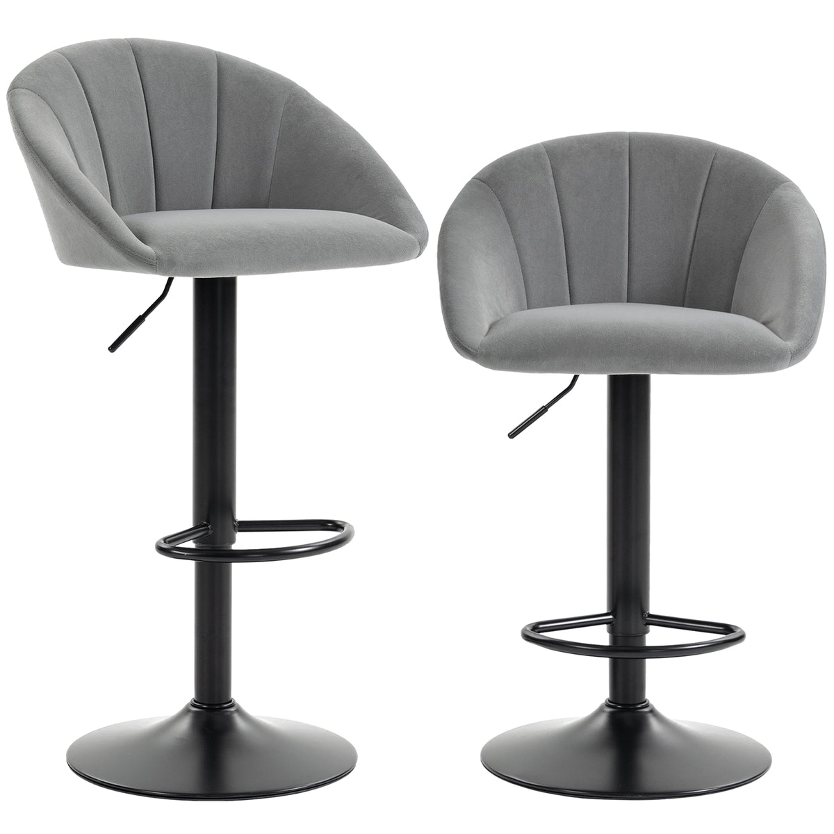 Breakfast Bar Stools Set of 2, Modern Velvet-Feel Swivel BarStools, Adjustable Counter Height Bar Chairs with Backrest and Footrest for Kitchen Island, Dining Room, Bar, Light Grey