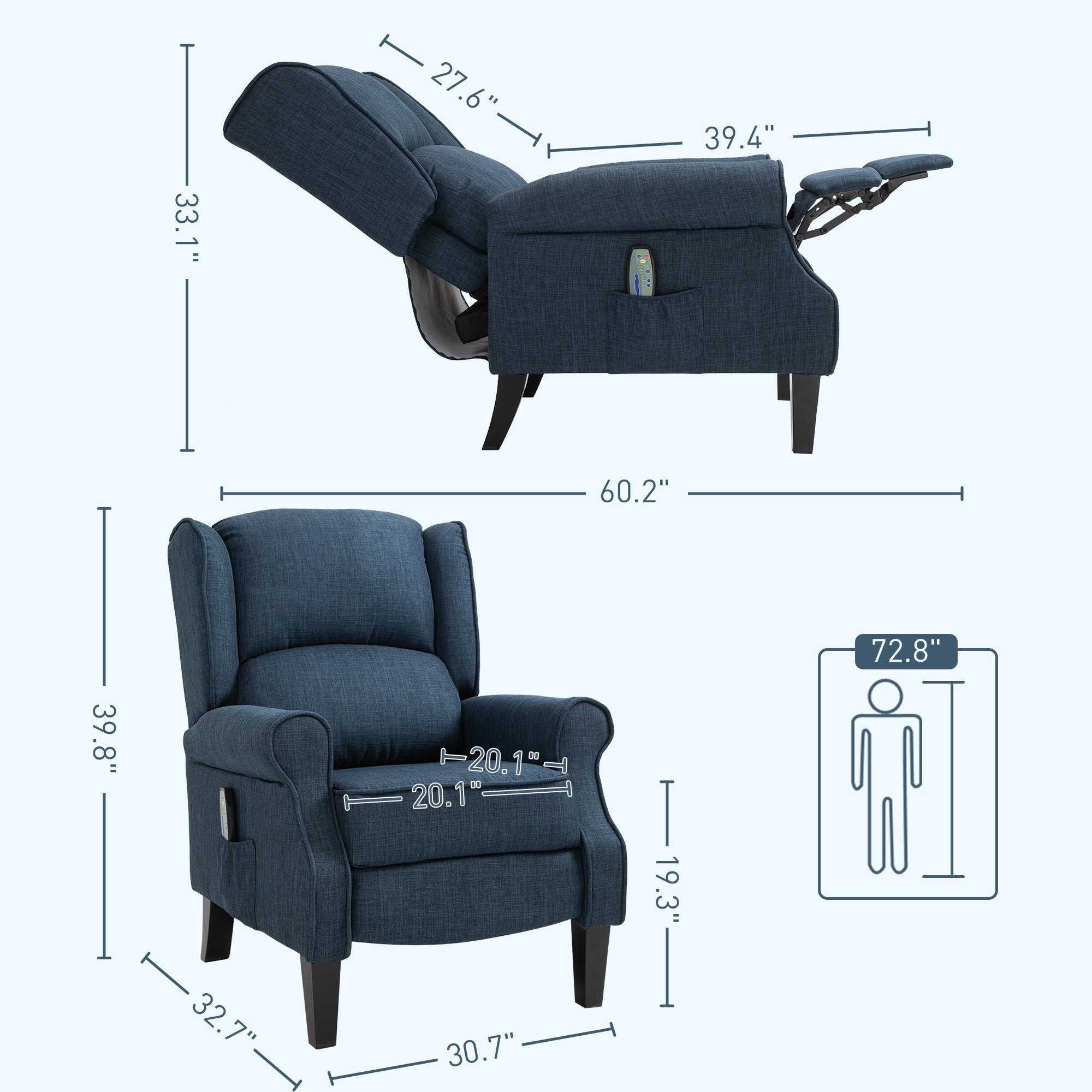Vibration Massage Recliner Chair for Living Room with Heat Dark Blue