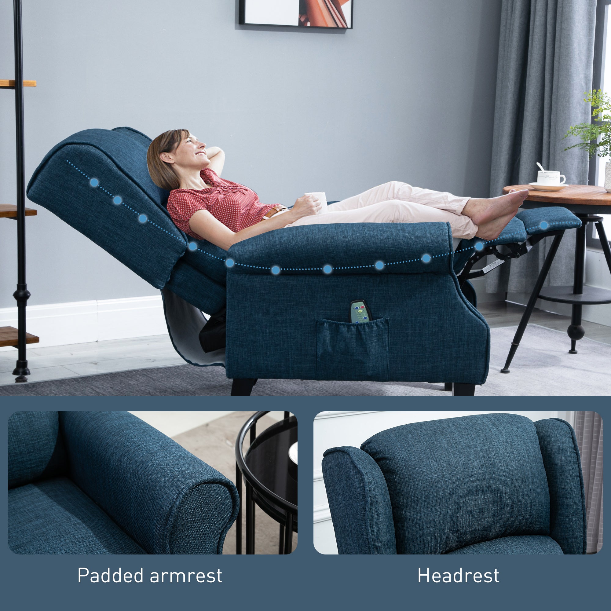 Vibration Massage Recliner Chair for Living Room with Heat Dark Blue