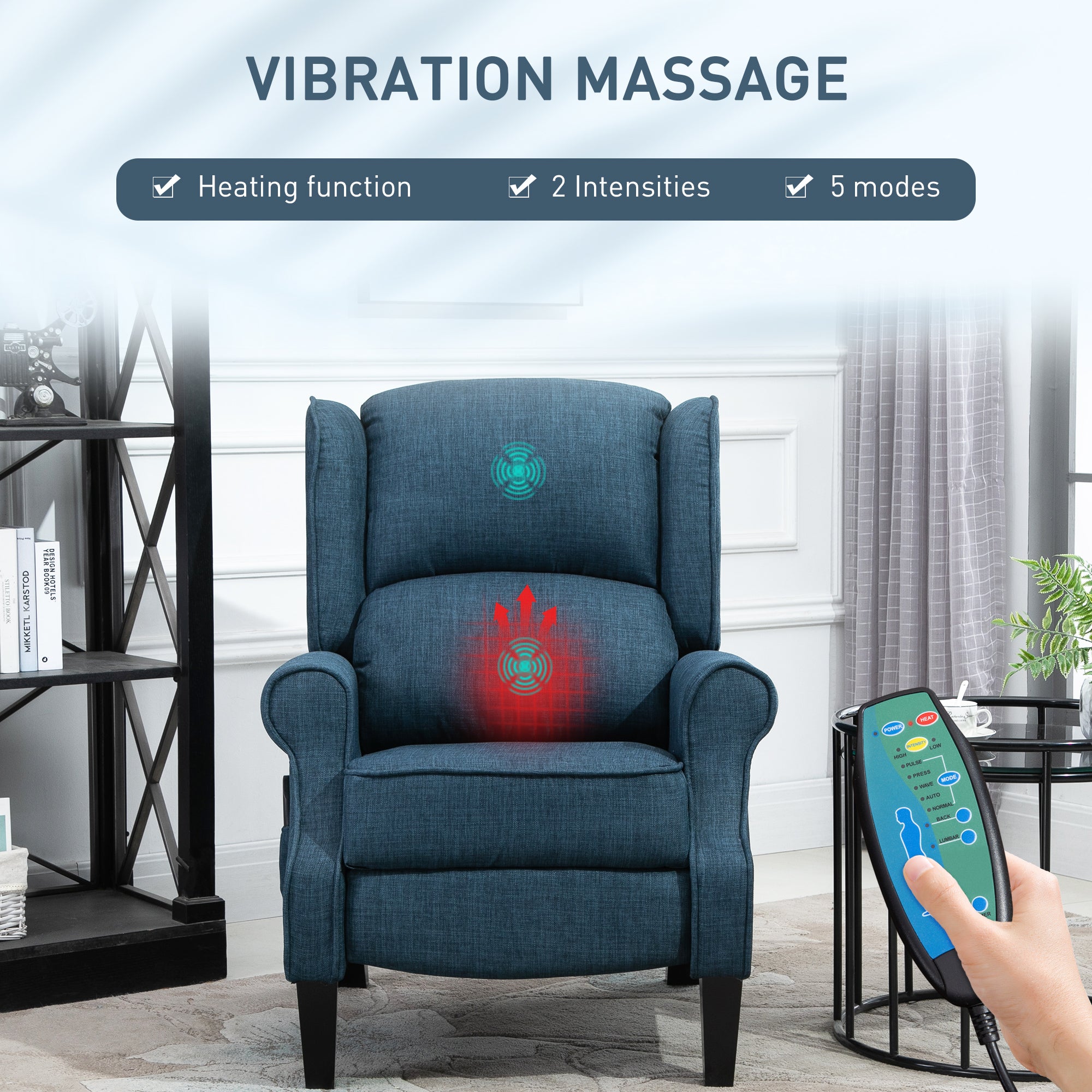 Vibration Massage Recliner Chair for Living Room with Heat Dark Blue