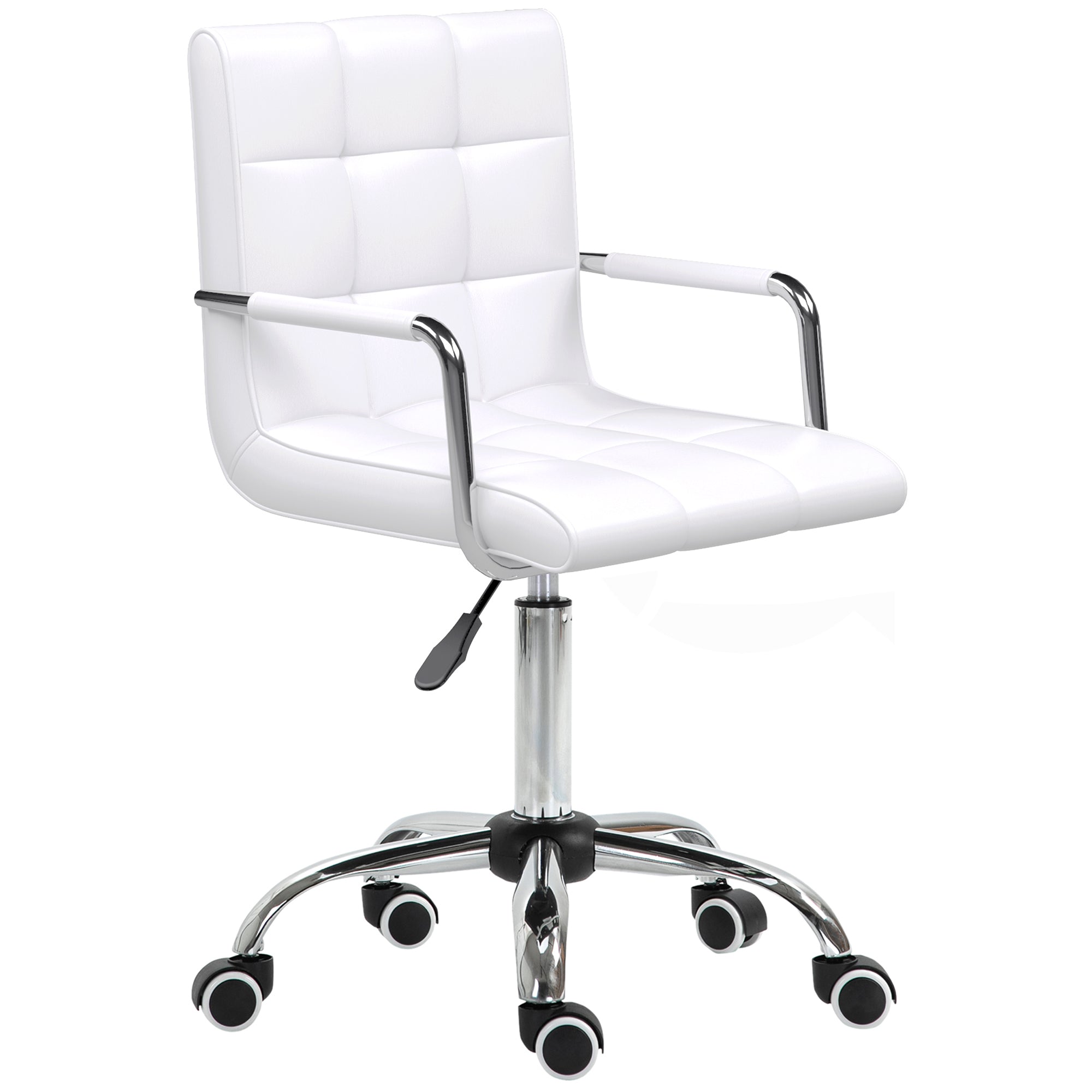 Vinsetto Office Chair, Makeup Vanity Chair, Mid Back Computer Chair, PU Leather Swivel Study Chair with Adjustable Height, Armrest and Rolling Wheels, White
