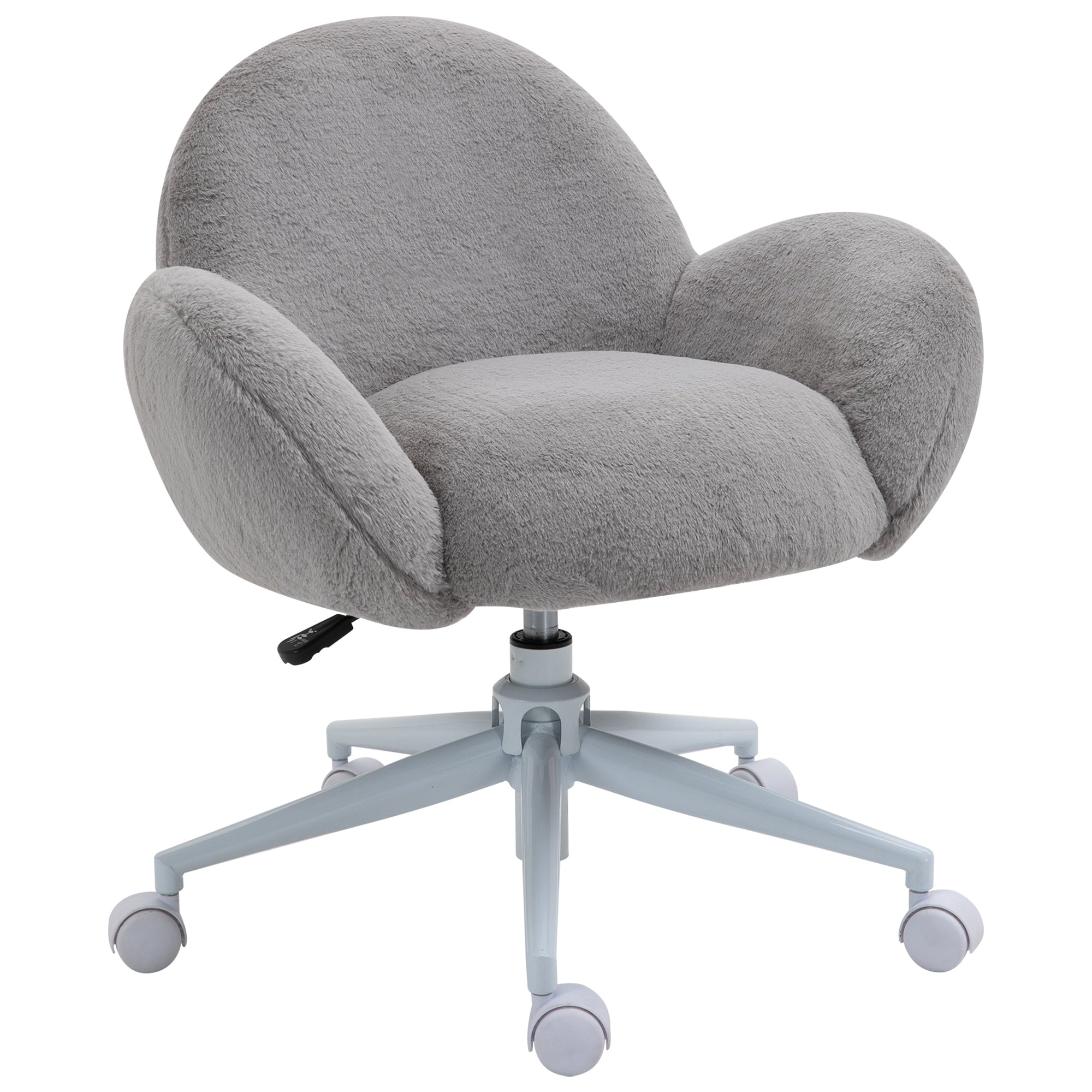 HOMCOM Fluffy Desk Chair, Cute Makeup Vanity Chair with Rolling Wheels for Home Bedroom Living Room, Grey