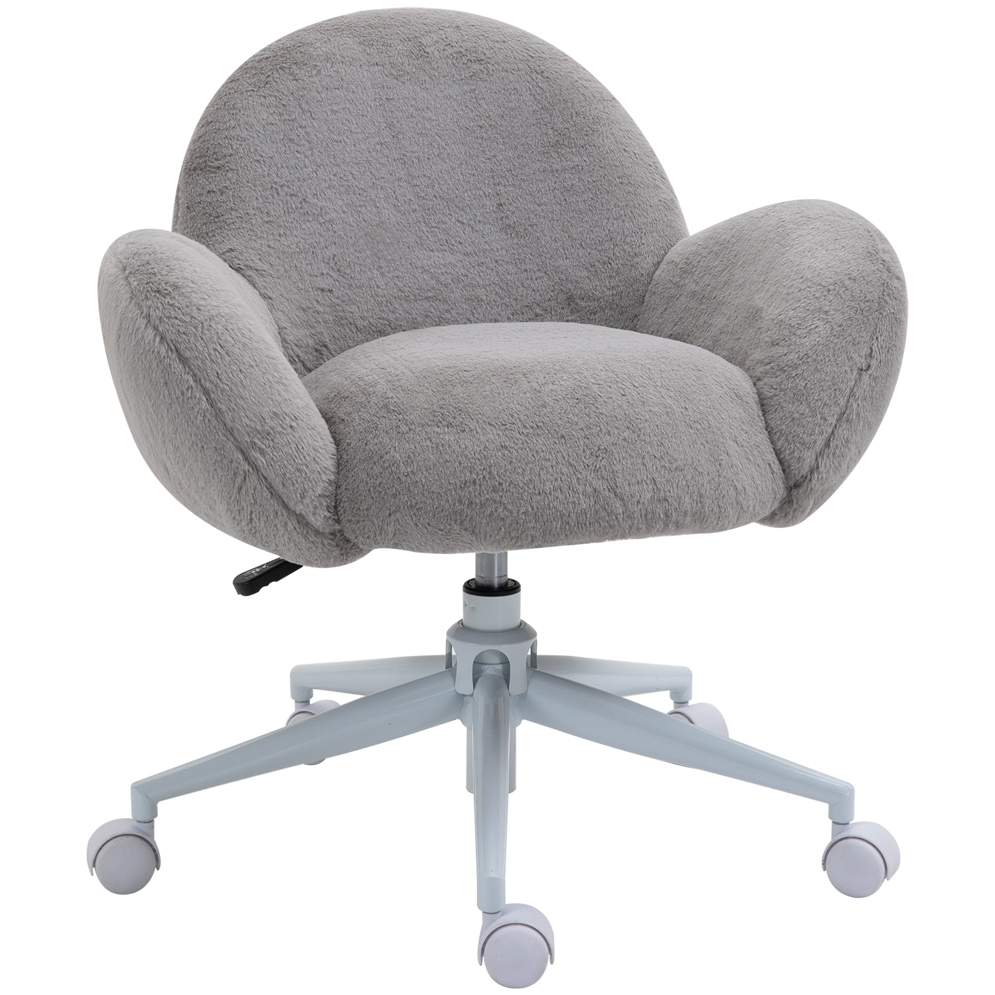 HOMCOM Fluffy Desk Chair, Cute Makeup Vanity Chair with Rolling Wheels for Home Bedroom Living Room, Grey