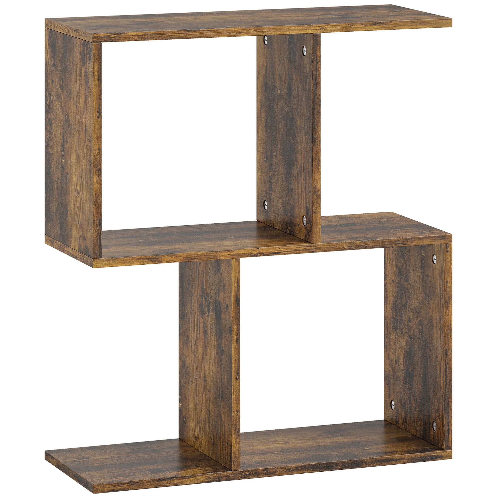 Wood-Grain Finish Side Table, S-Shaped Narrow End Table with 3-Tier Storage Shelves for Living Room, 19.7" W x 7.7" D x 22.8" H, Rustic Brown