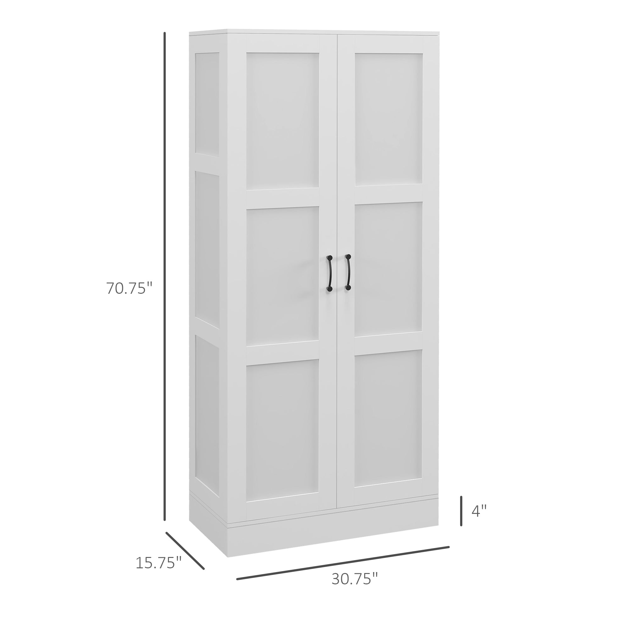 71" Tall Storage Cabinet with Movable Shelves, Modern Pantry Cupboard, White