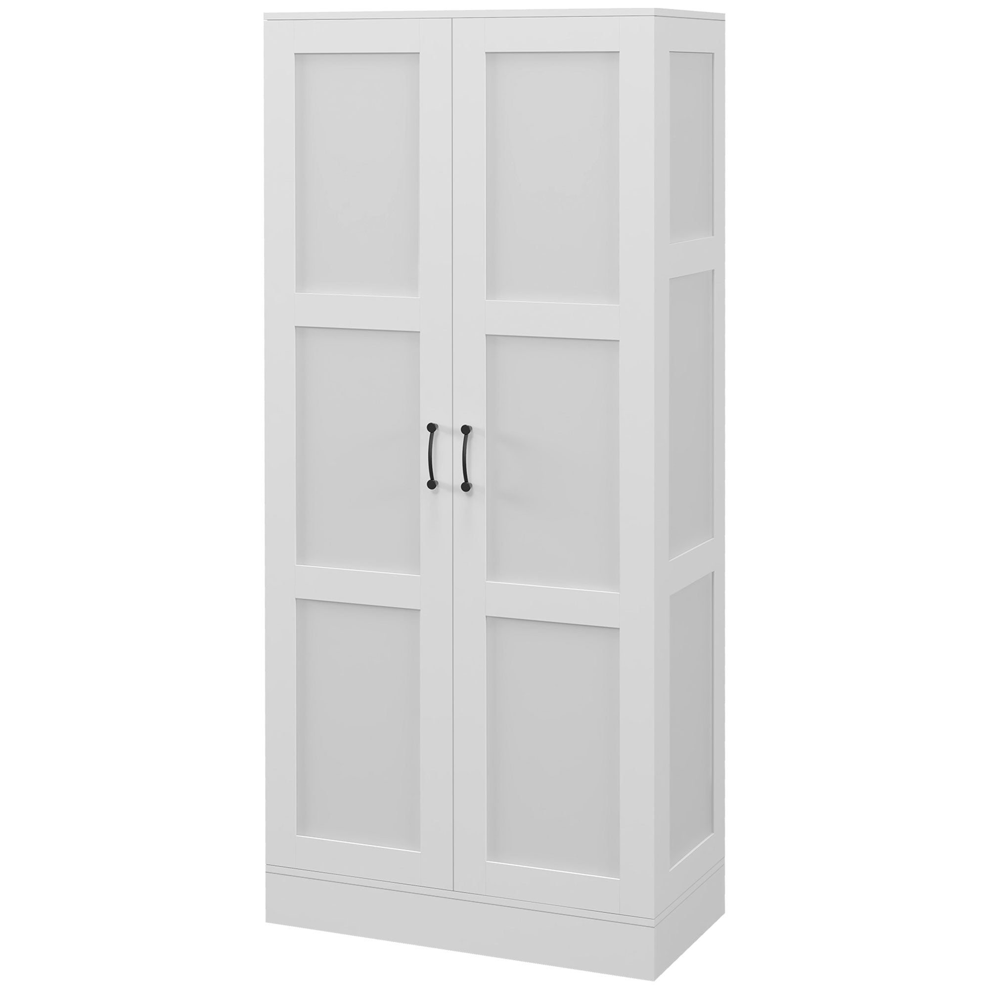 71" Tall Storage Cabinet with Movable Shelves, Modern Pantry Cupboard, White