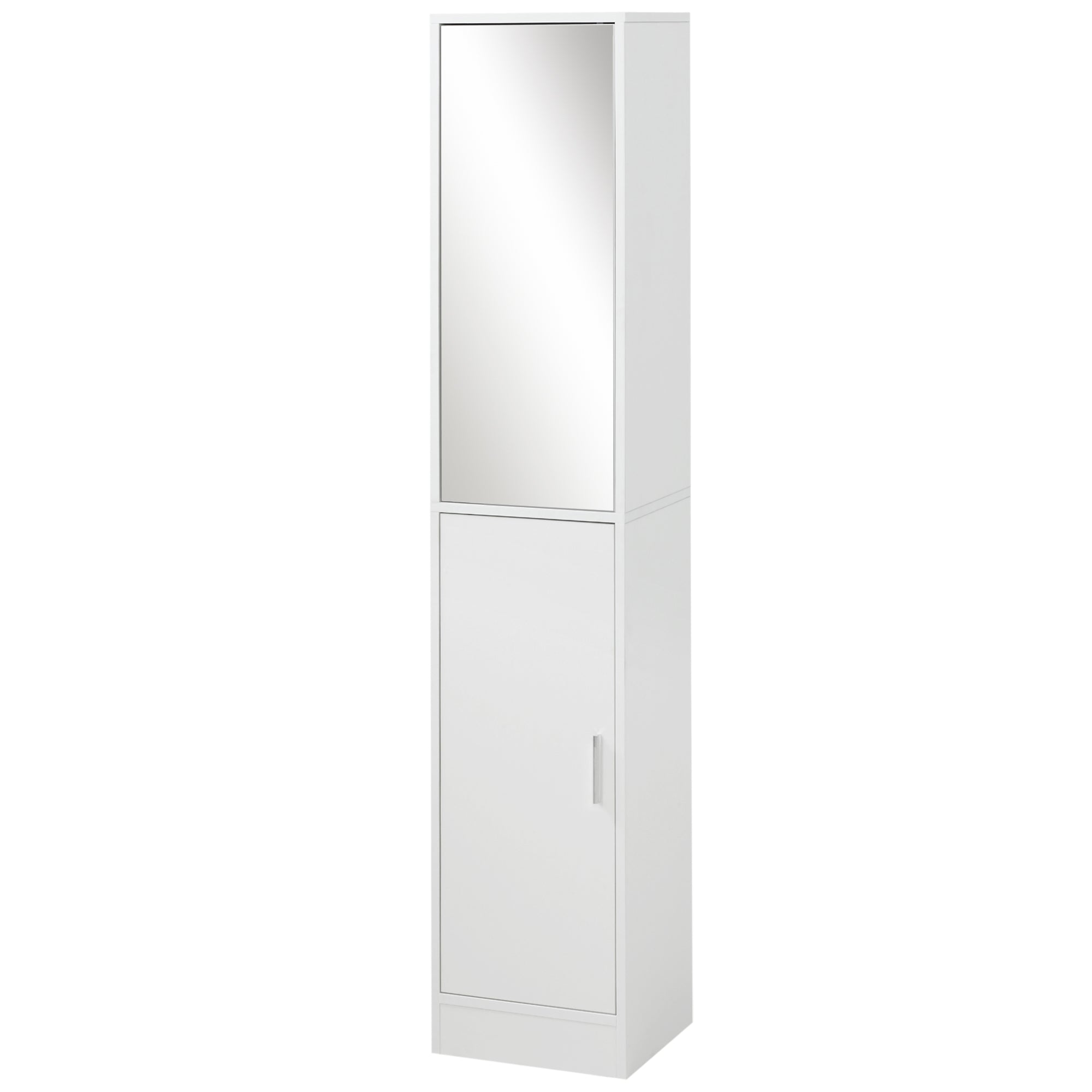 kleankin Tall Mirrored Bathroom Cabinet, Bathroom Storage Cupboard, Floor Standing Tallboy Unit with Adjustable Shelf, White